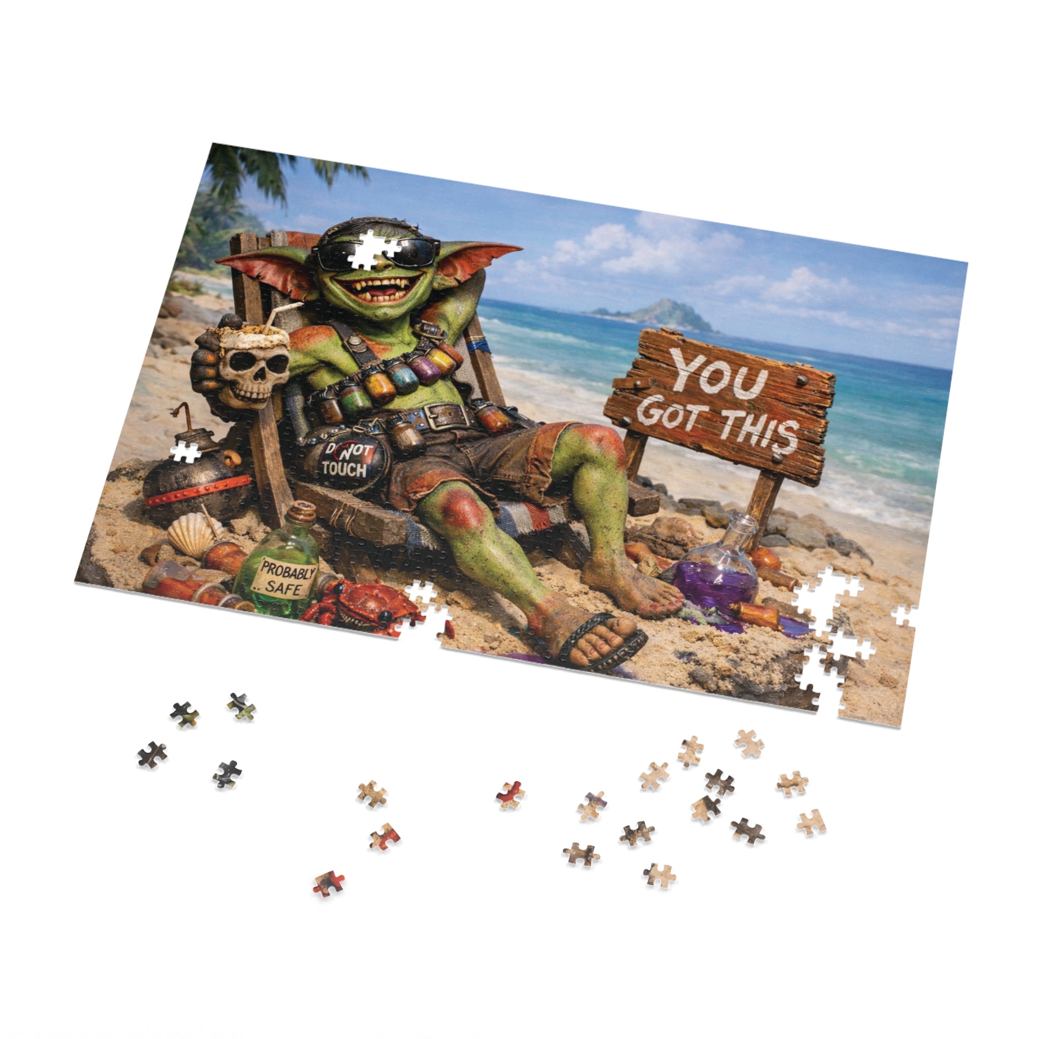 Beach Goblin Jigsaw Puzzle with Tin — "You Got This" Motivational Puzzle Gift