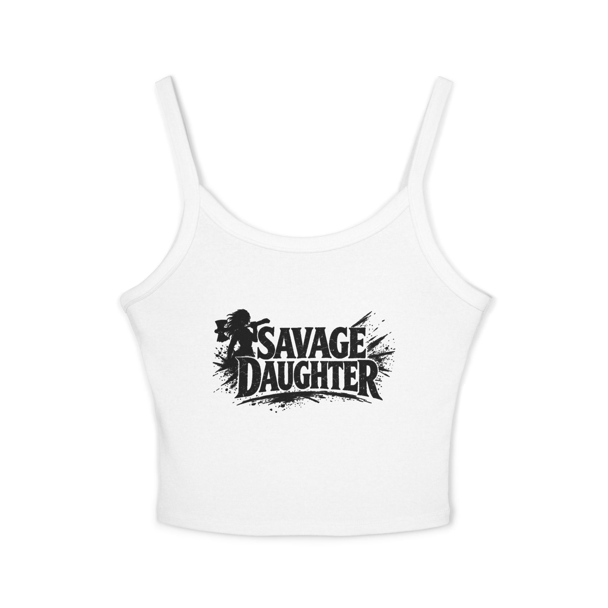 Savage Daughter Graphic Tank Top — Bold Grunge Crop Spaghetti-Strap Tee
