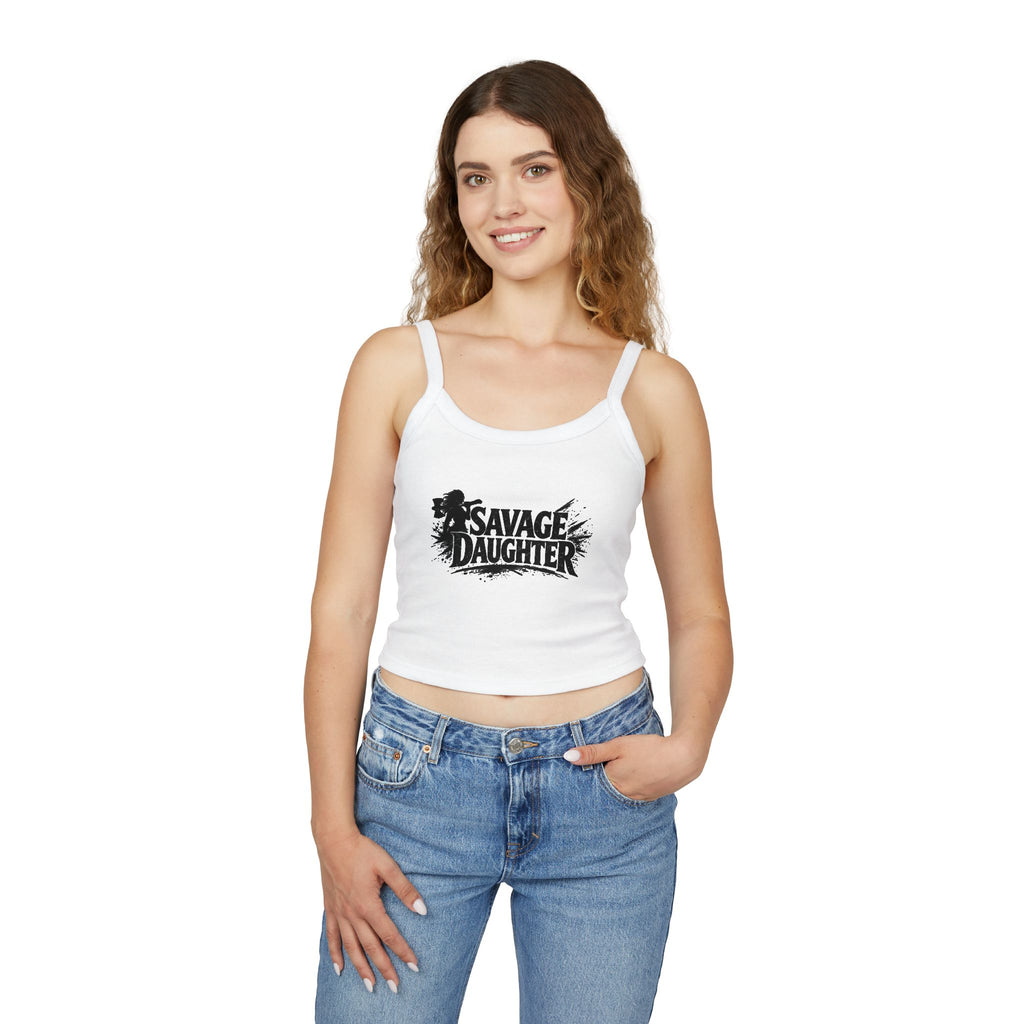Savage Daughter Graphic Tank Top — Bold Grunge Crop Spaghetti-Strap Tee