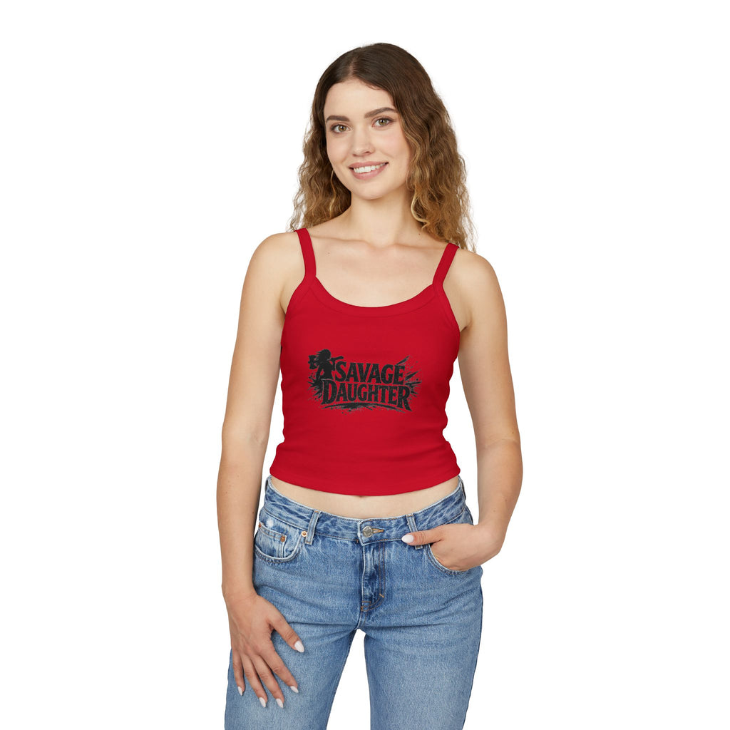 Savage Daughter Graphic Tank Top — Bold Grunge Crop Spaghetti-Strap Tee