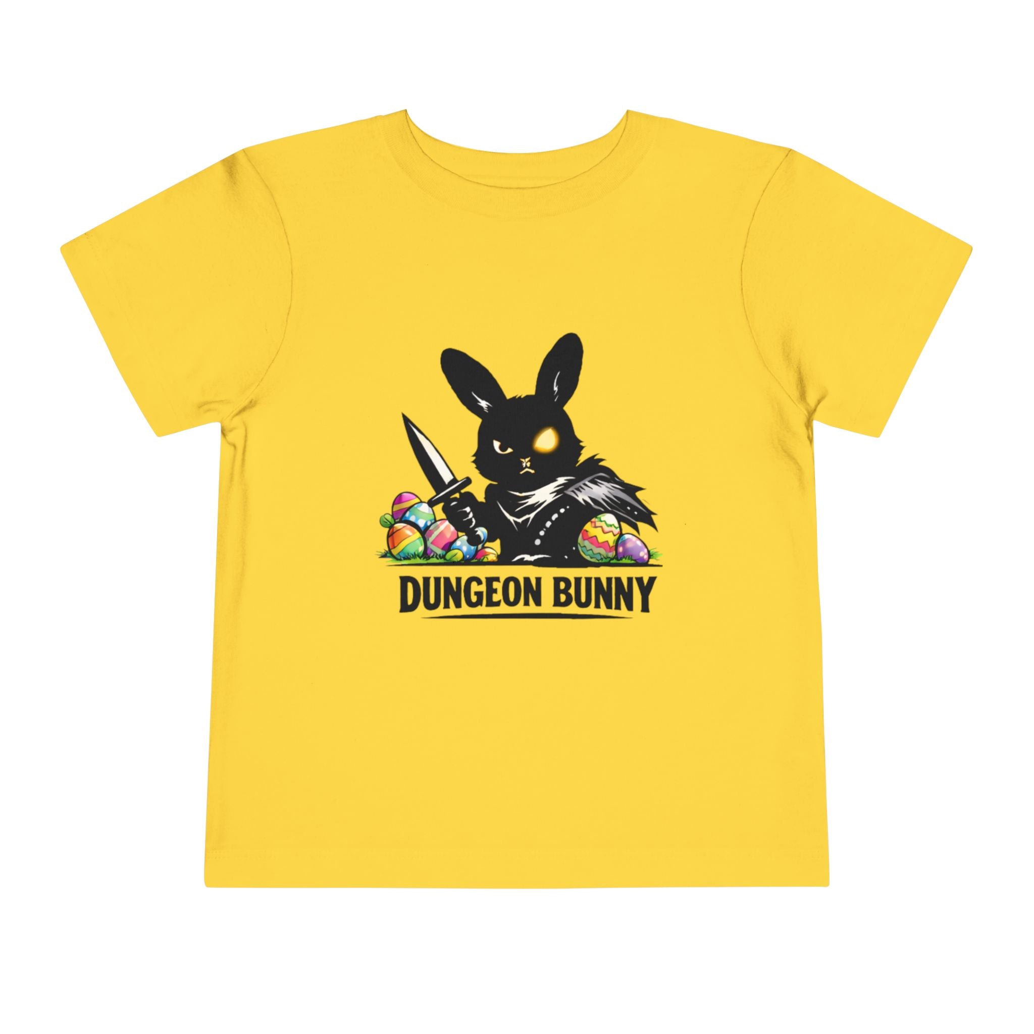 Dungeon Bunny Toddler Tee | Cute Black Bunny with Sword and Eggs