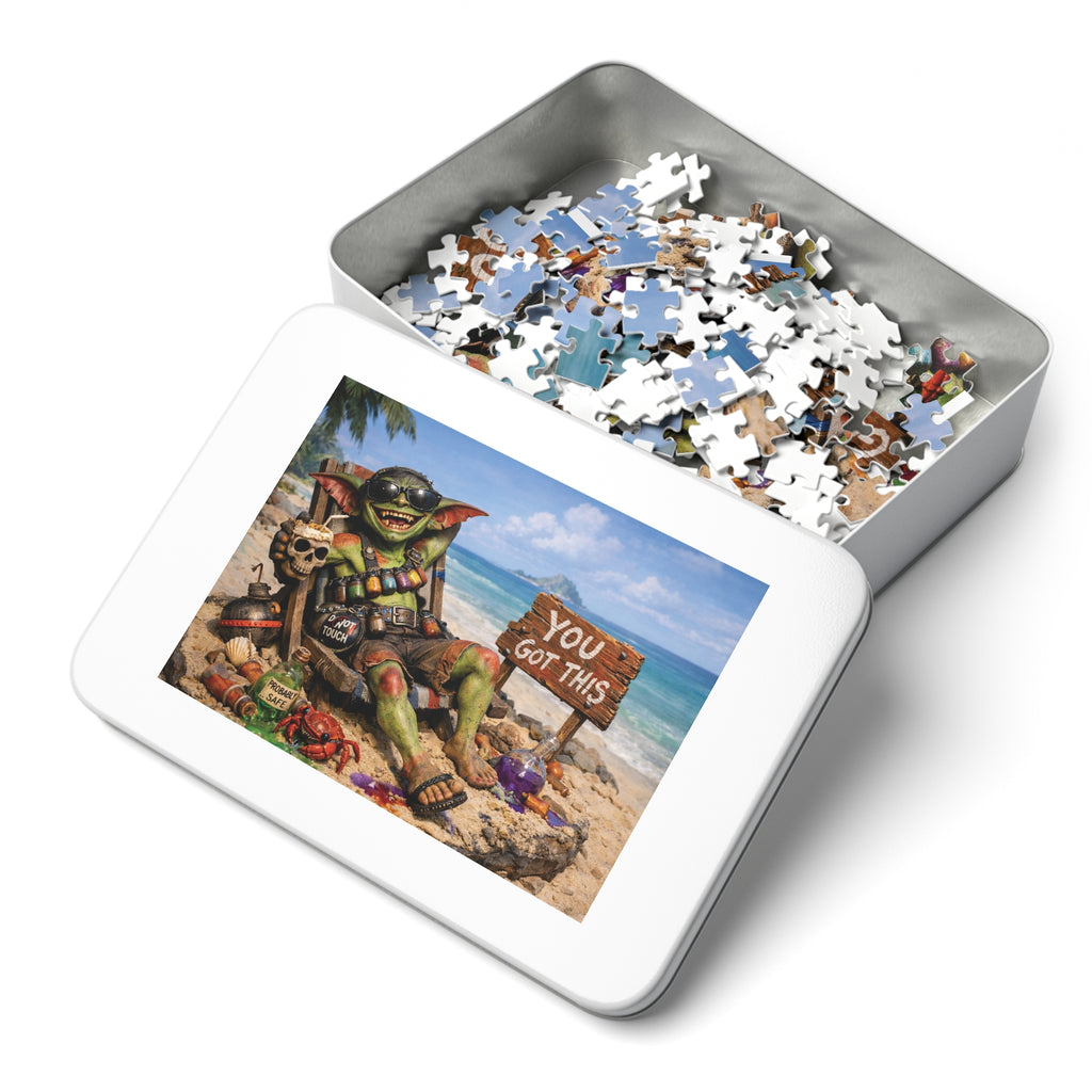 Beach Goblin Jigsaw Puzzle with Tin — "You Got This" Motivational Puzzle Gift