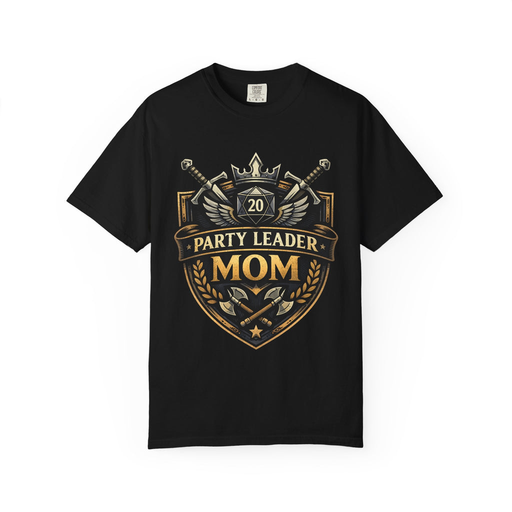 Party Leader Mom T-shirt | RPG Crest, D20 Gaming Mom Tee