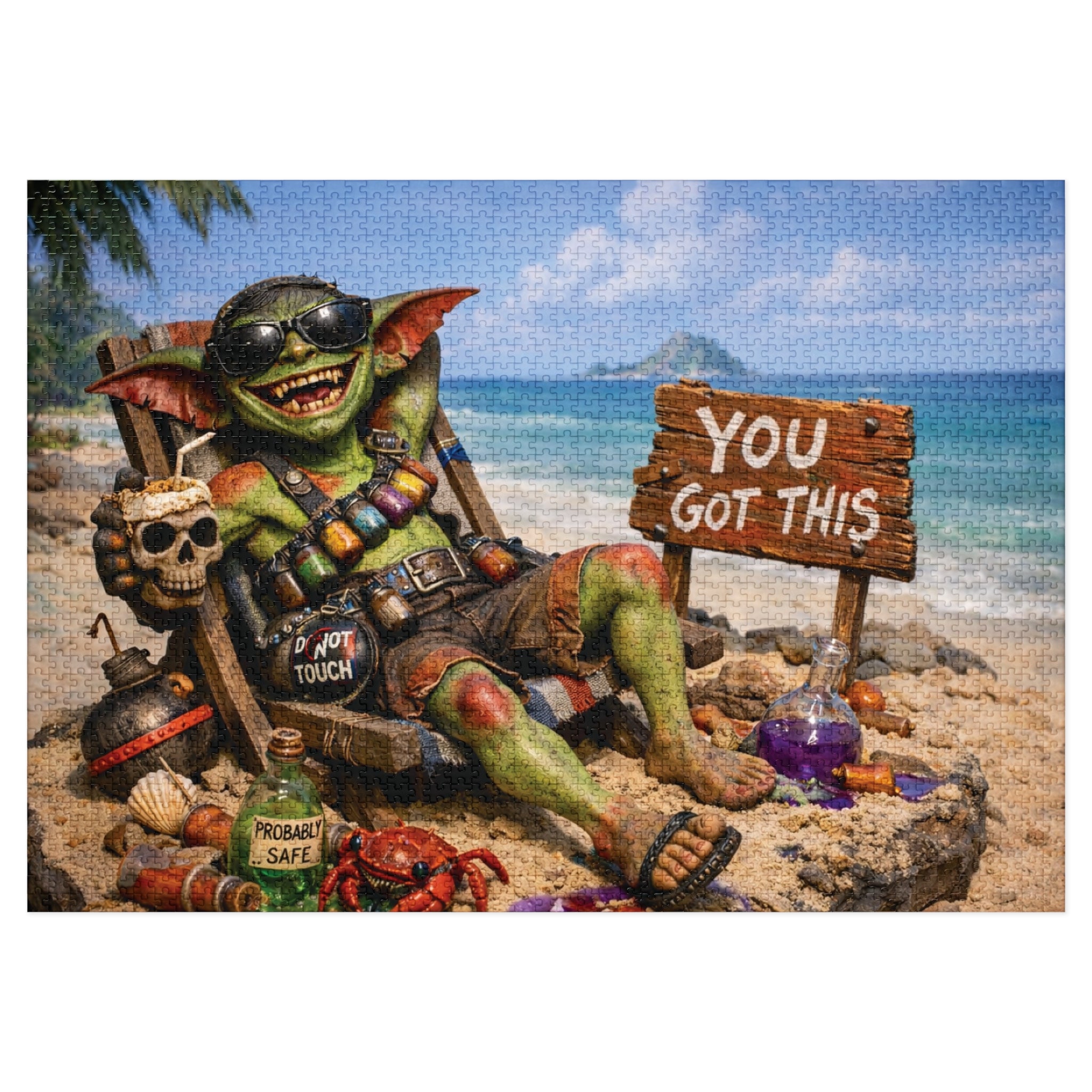 Beach Goblin Jigsaw Puzzle with Tin — "You Got This" Motivational Puzzle Gift