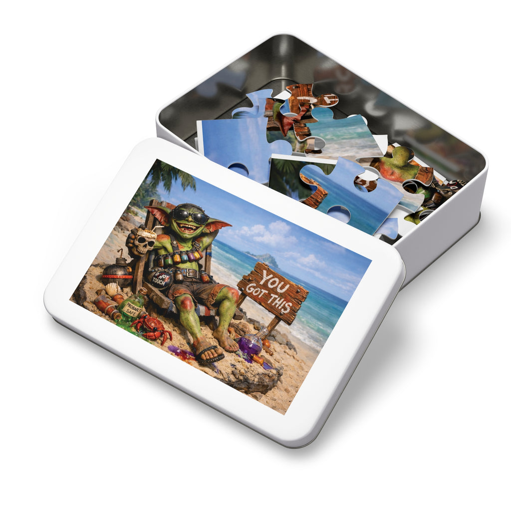 Beach Goblin Jigsaw Puzzle with Tin — "You Got This" Motivational Puzzle Gift