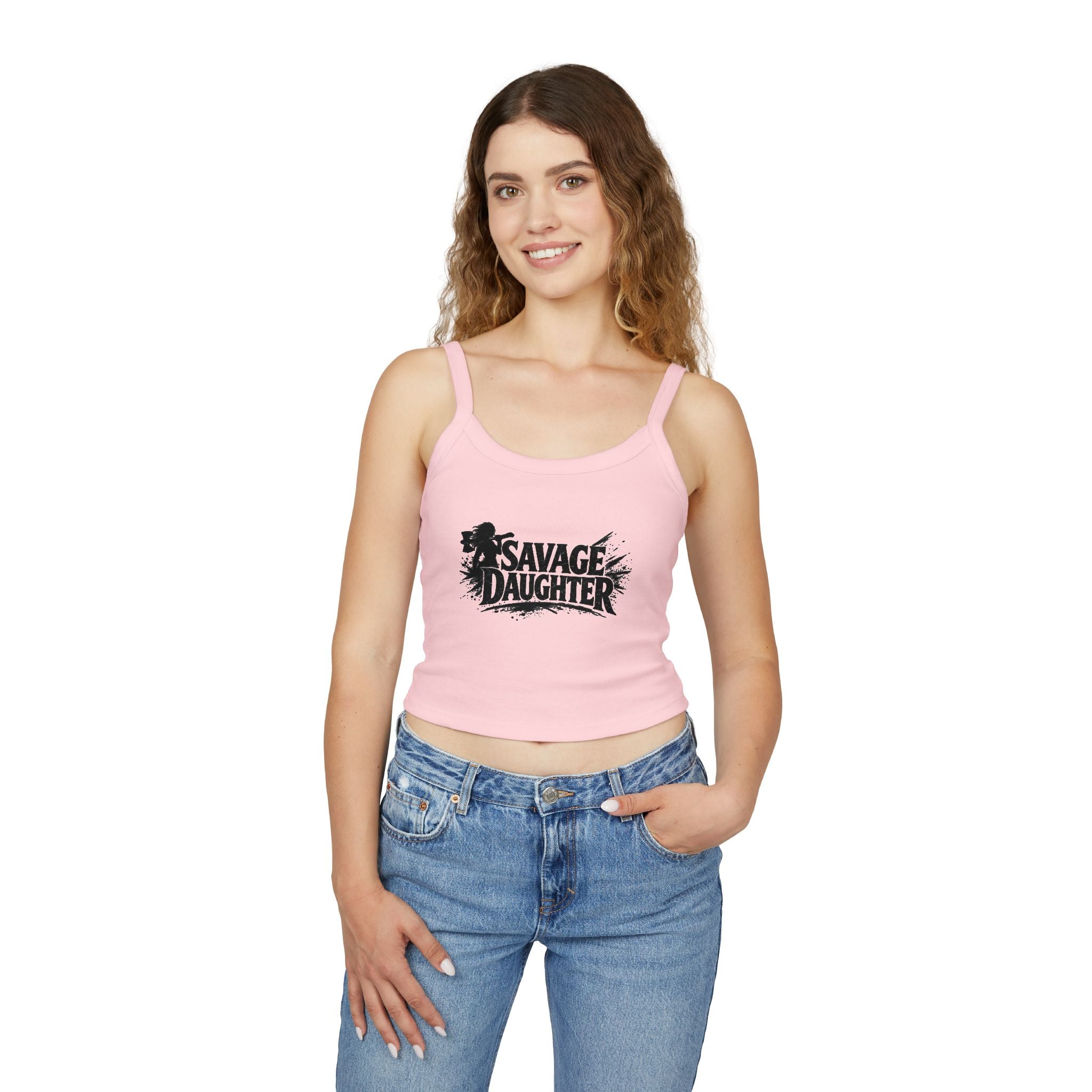 Savage Daughter Graphic Tank Top — Bold Grunge Crop Spaghetti-Strap Tee