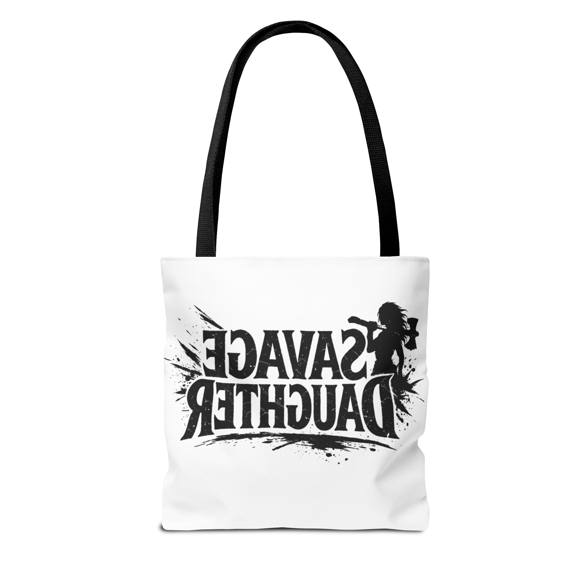 Savage Daughter Tote Bag | Black Typography, Silhouette Design