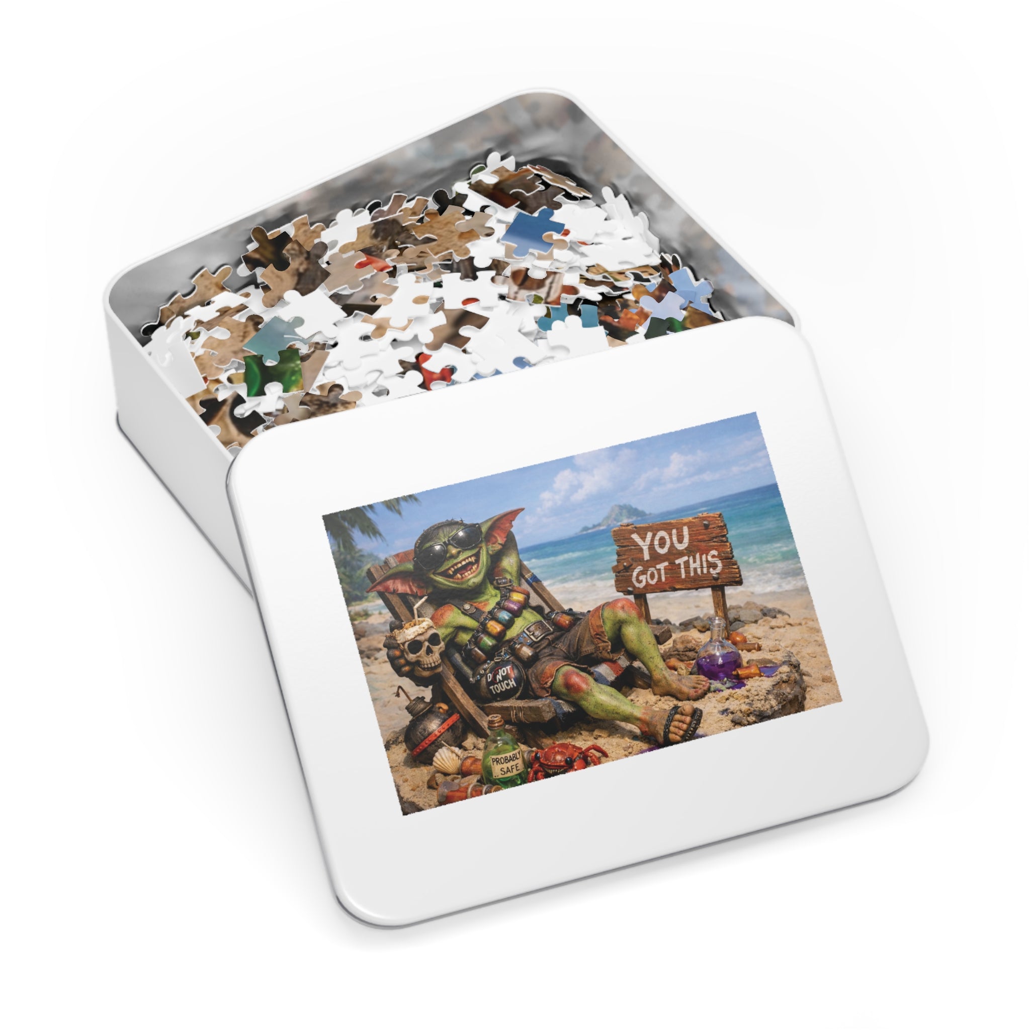 Beach Goblin Jigsaw Puzzle with Tin — "You Got This" Motivational Puzzle Gift