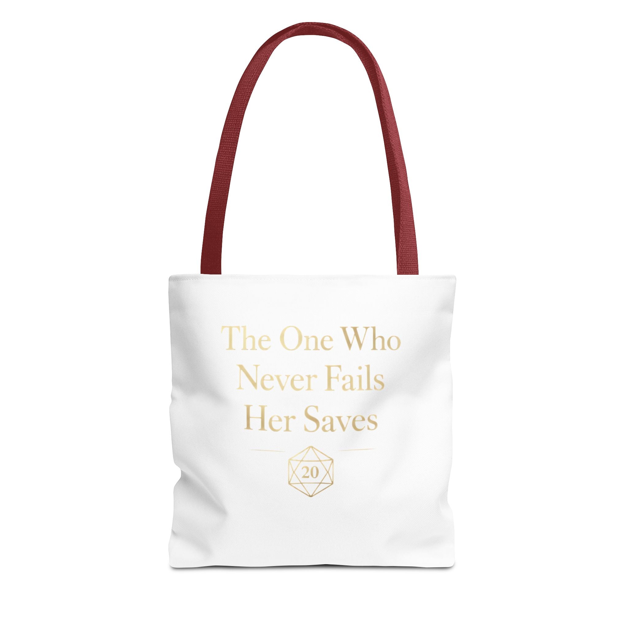 The One Who Never Fails Her Saves tote bag | RPG D20 tabletop gamer design