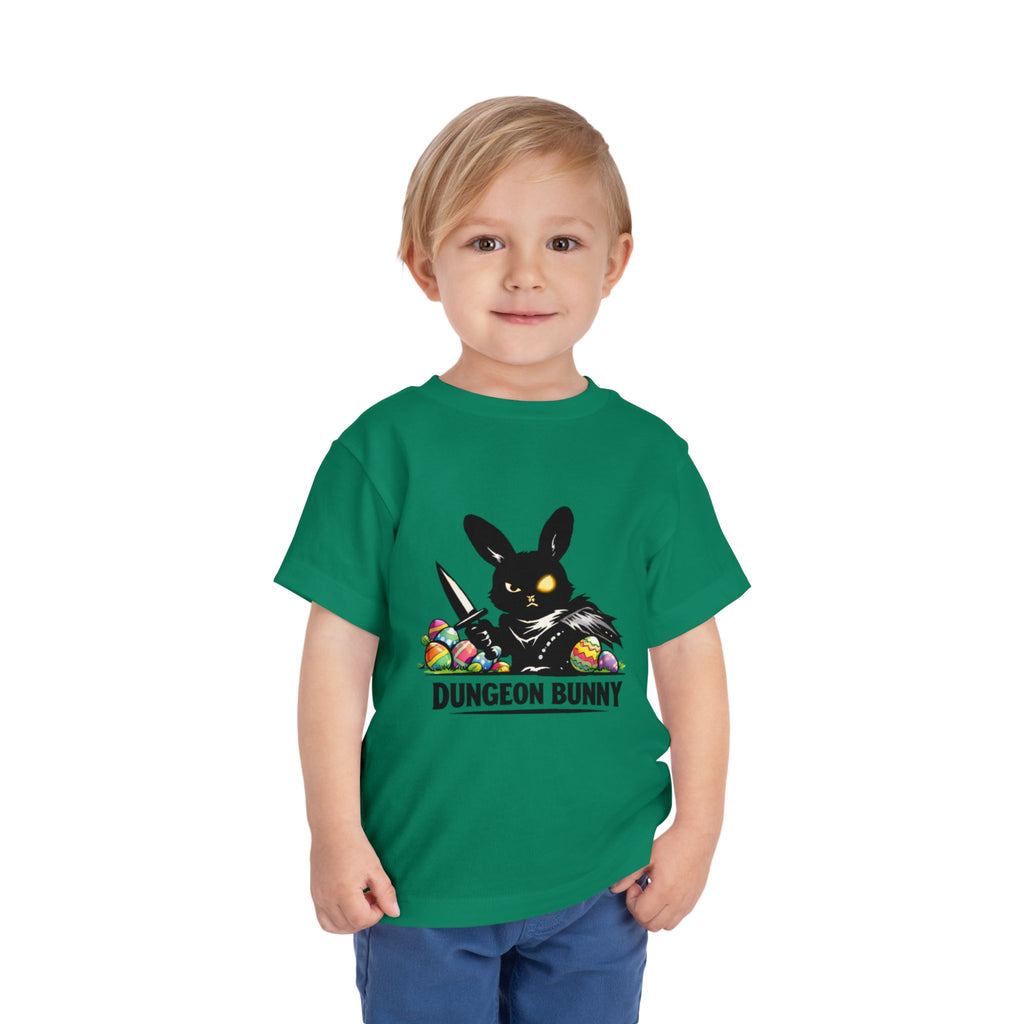 Dungeon Bunny Toddler Tee | Cute Black Bunny with Sword and Eggs