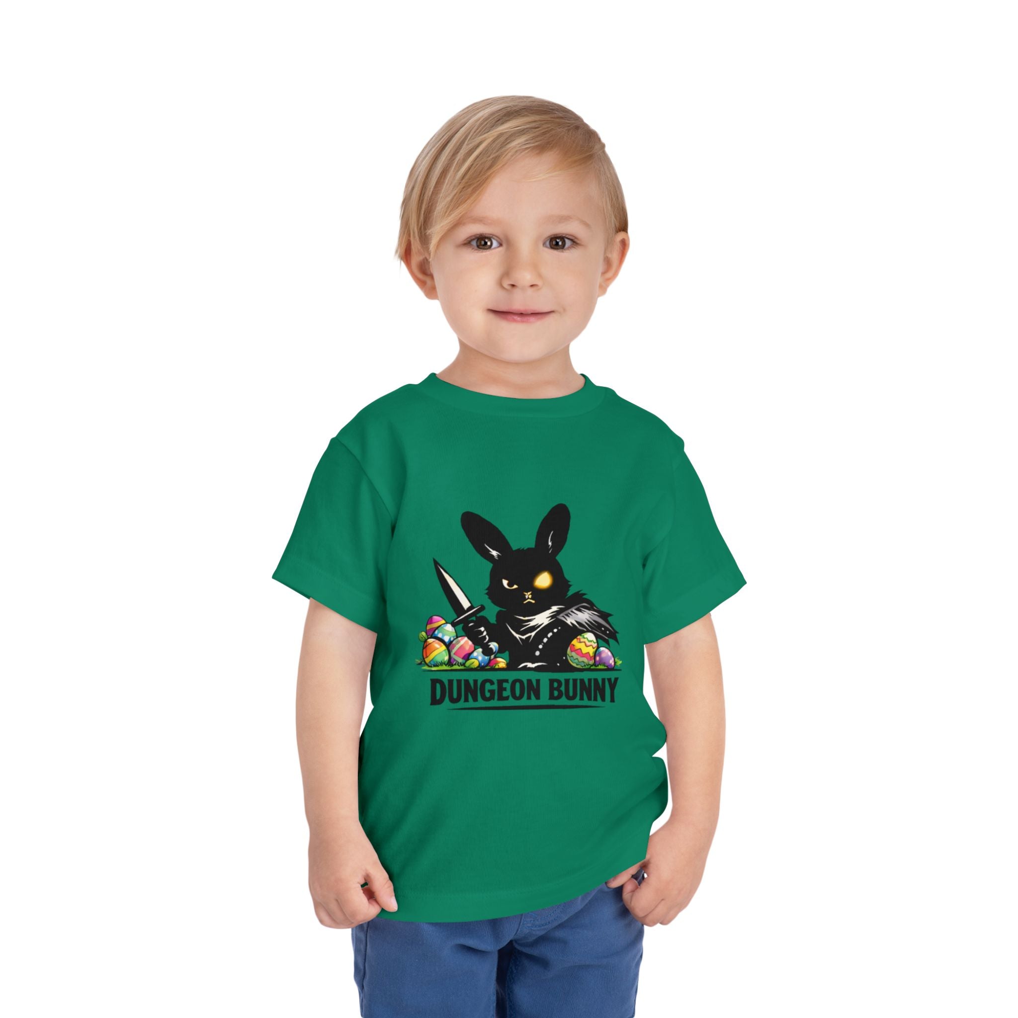 Dungeon Bunny Toddler Tee | Cute Black Bunny with Sword and Eggs