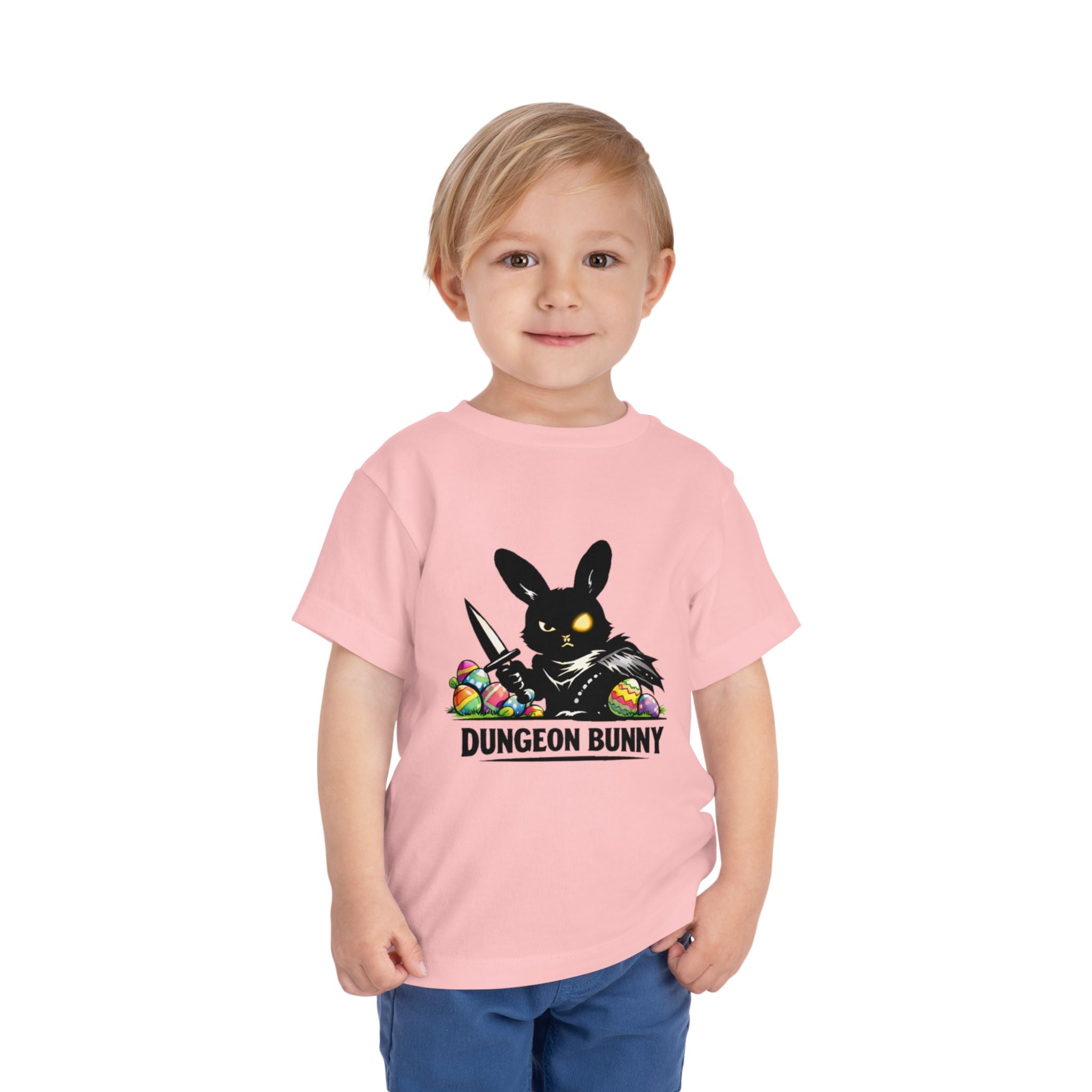 Dungeon Bunny Toddler Tee | Cute Black Bunny with Sword and Eggs