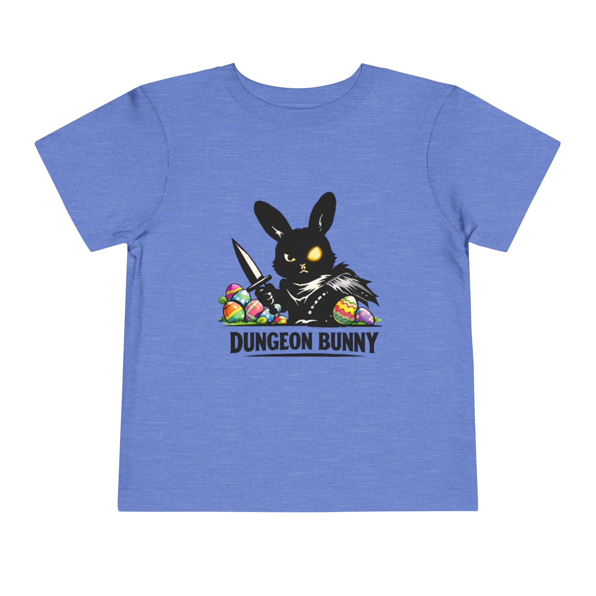 Dungeon Bunny Toddler Tee | Cute Black Bunny with Sword and Eggs