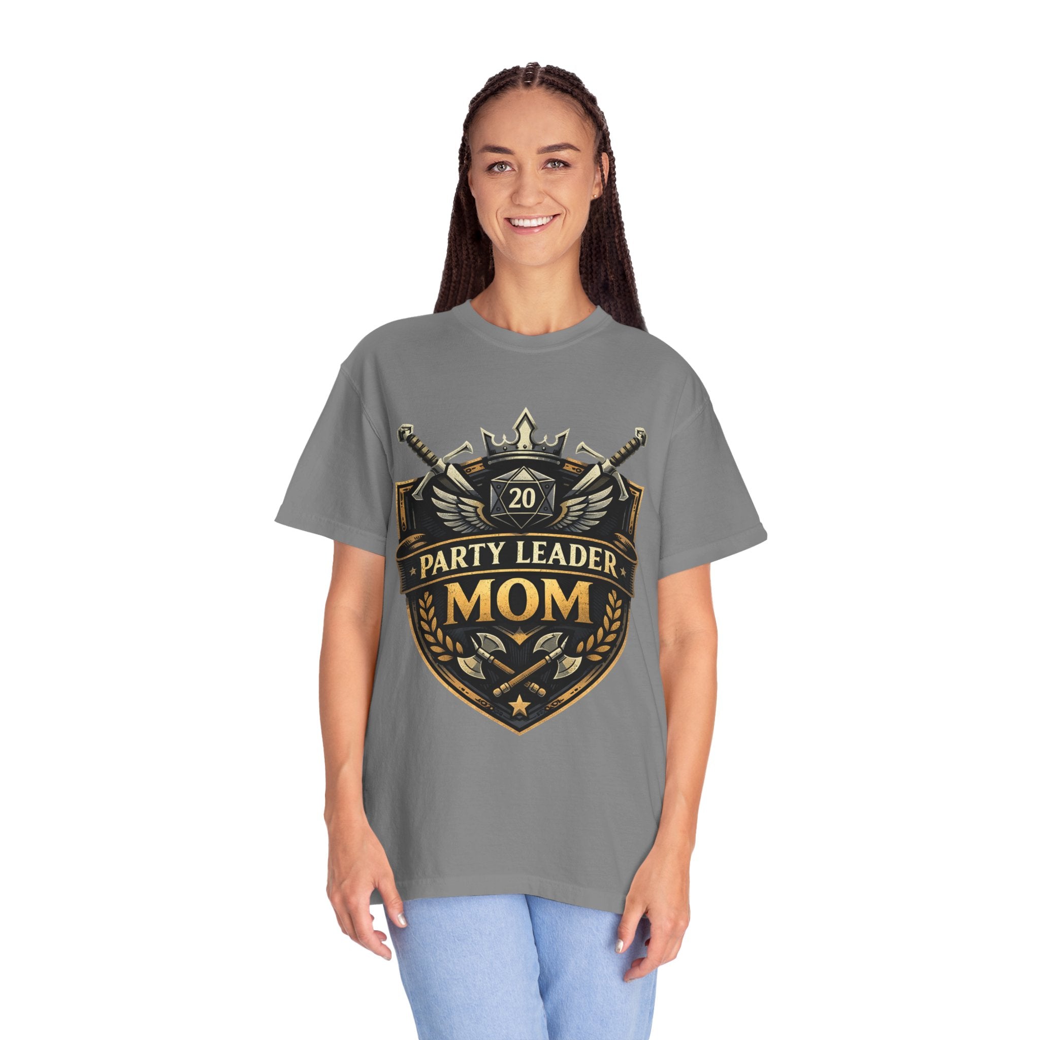 Party Leader Mom T-shirt | RPG Crest, D20 Gaming Mom Tee