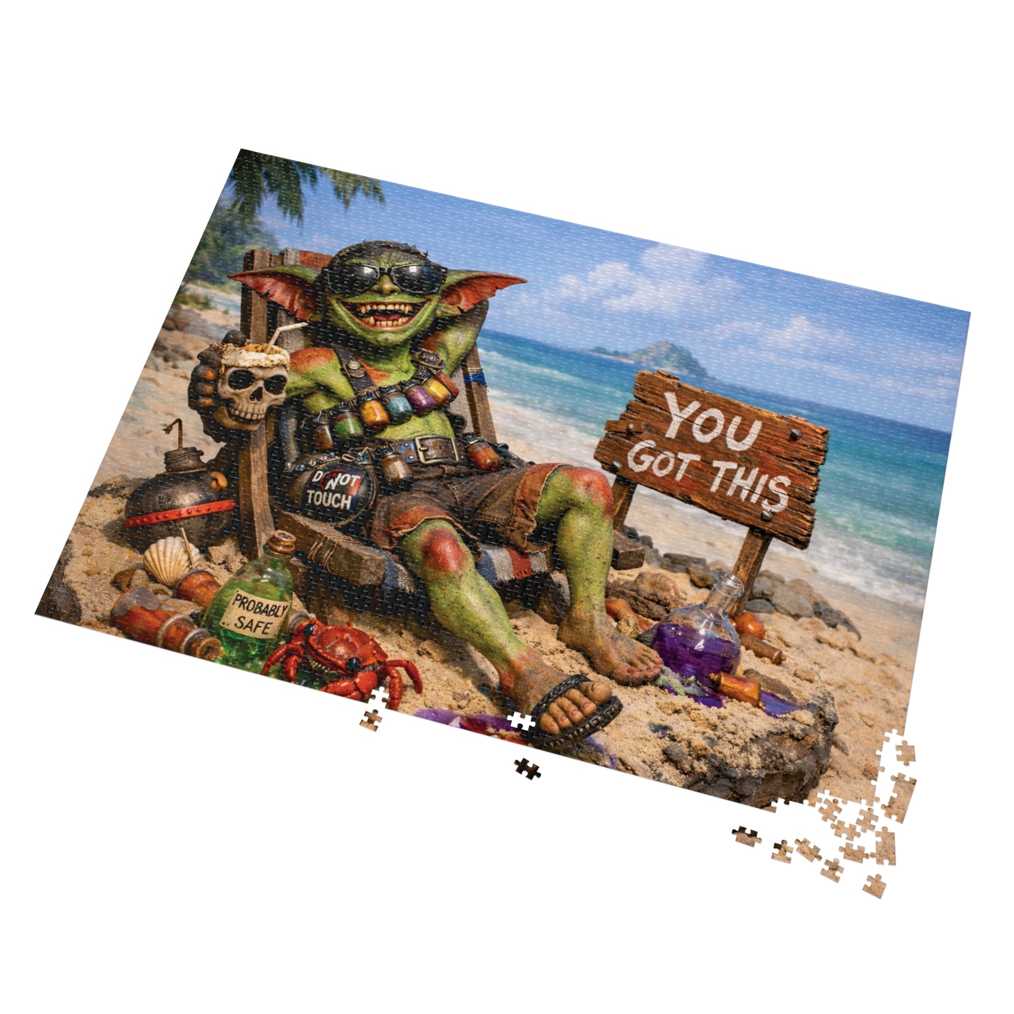 Beach Goblin Jigsaw Puzzle with Tin — "You Got This" Motivational Puzzle Gift