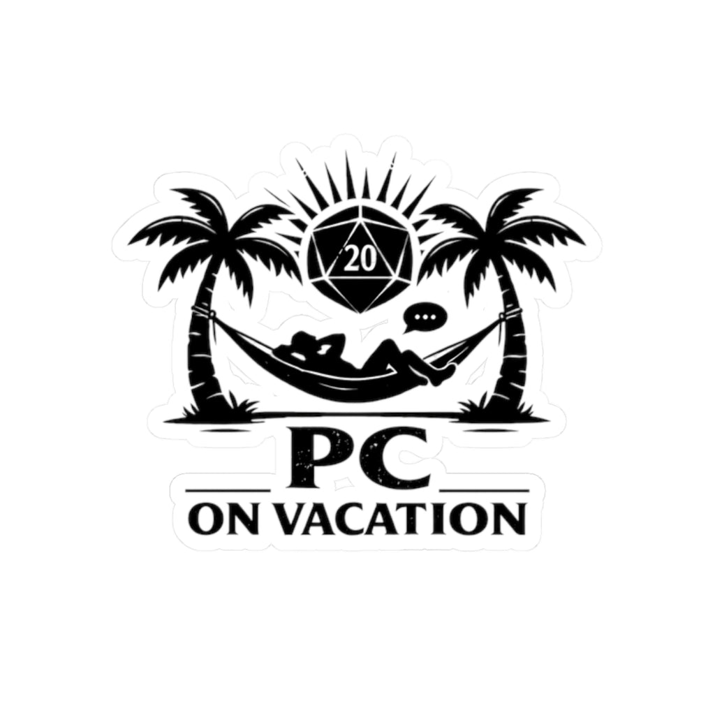 PC on Vacation Sticker | D20 Palm Tree Hammock Roll20 Gaming Sticker