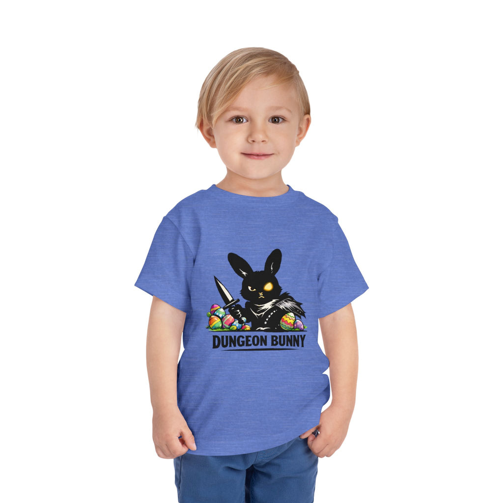 Dungeon Bunny Toddler Tee | Cute Black Bunny with Sword and Eggs