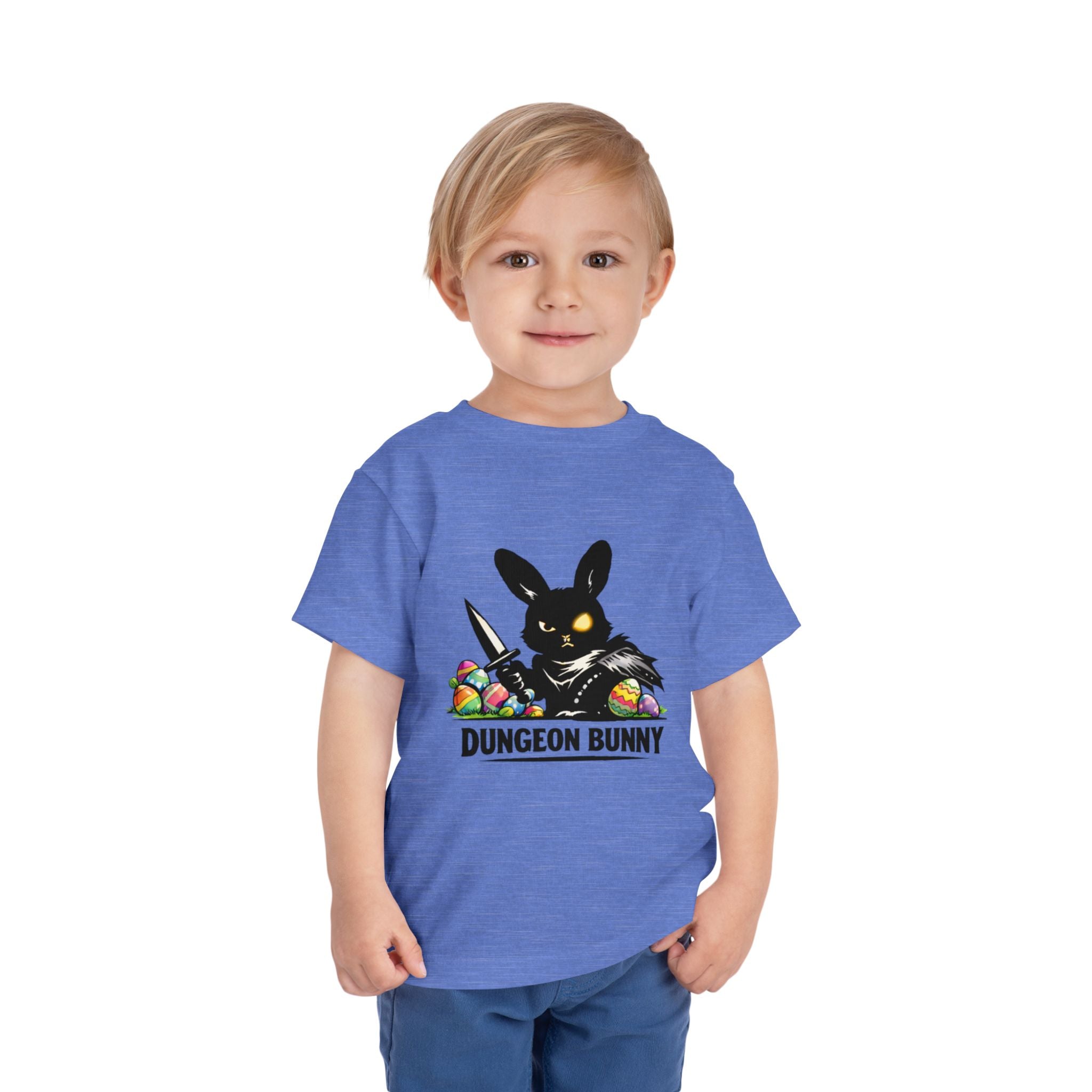 Dungeon Bunny Toddler Tee | Cute Black Bunny with Sword and Eggs