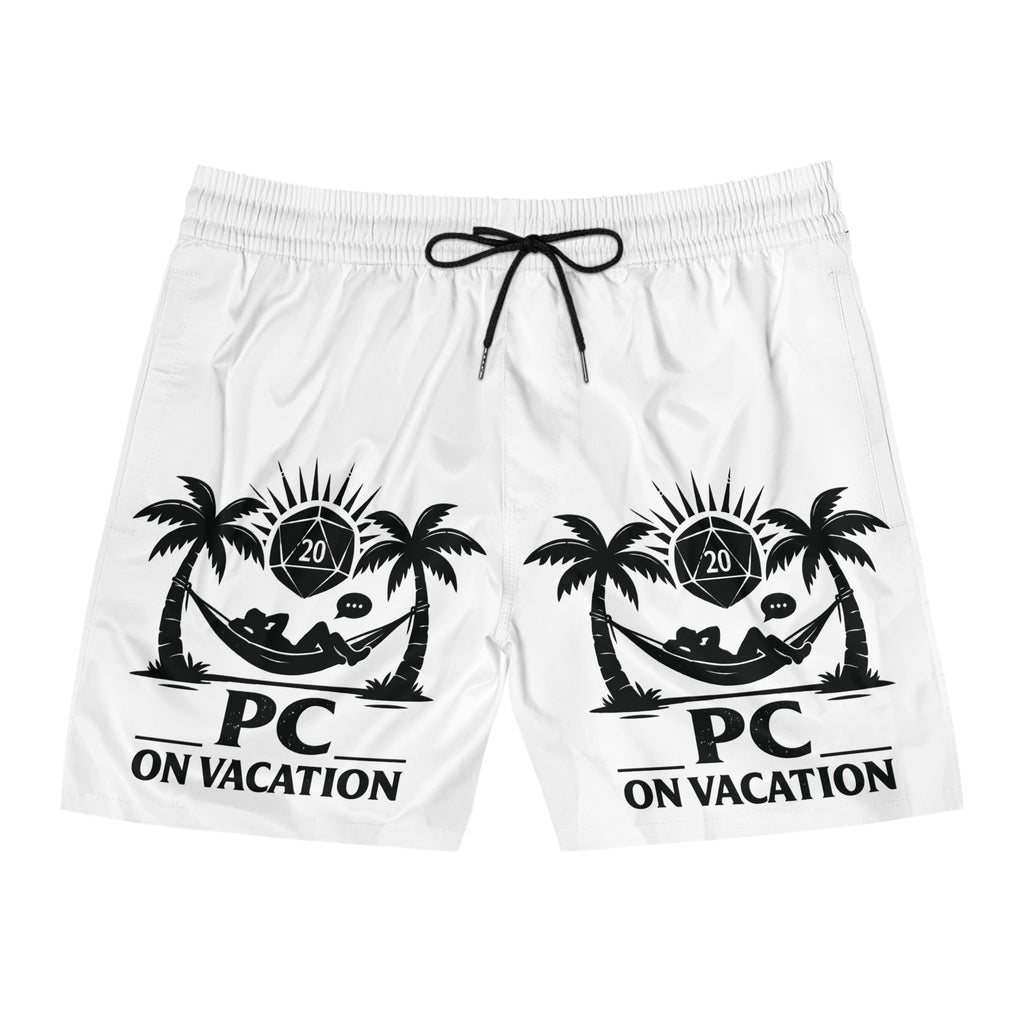 PC on Vacation Swim Shorts | Palm Trees Hammock D20 Dice Graphic