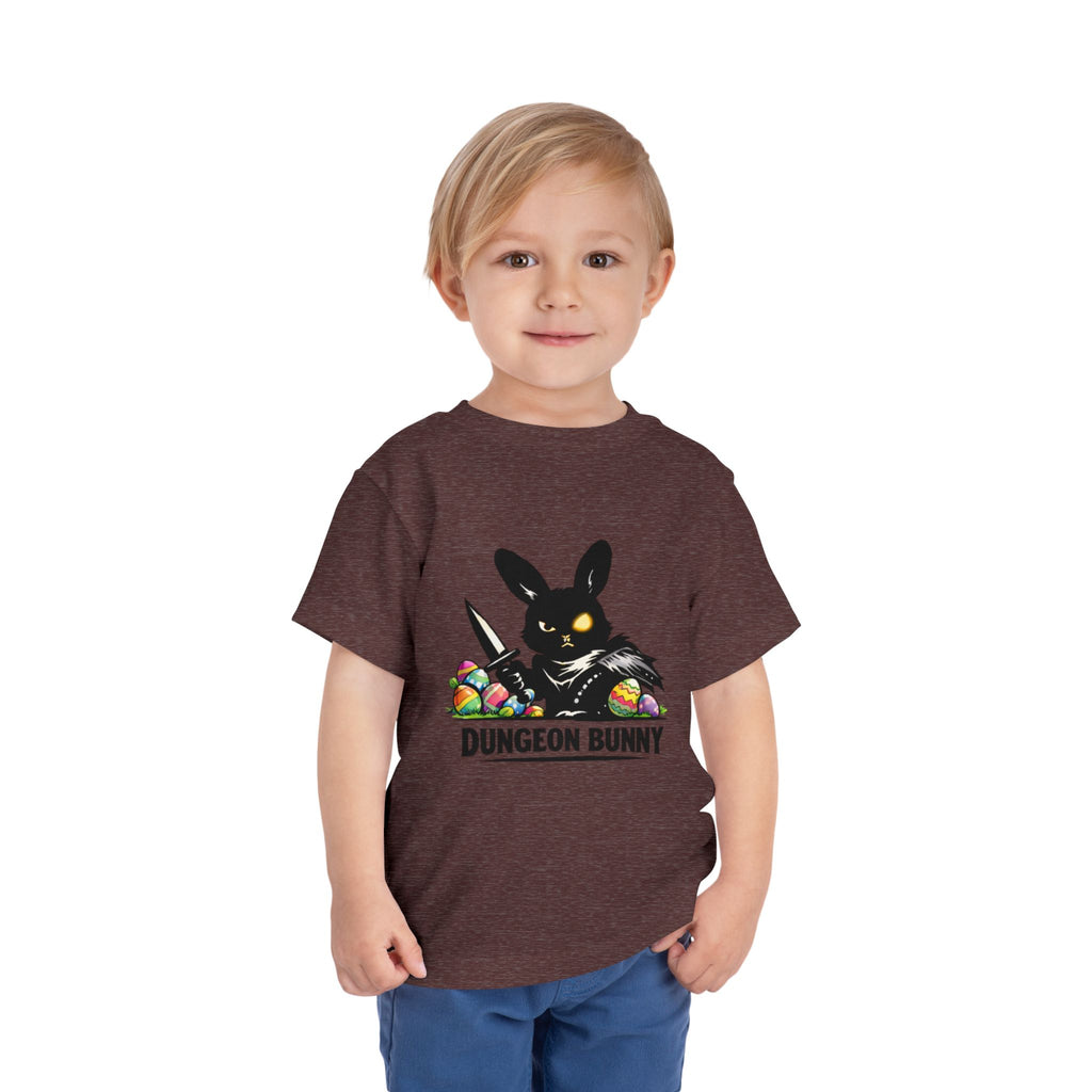 Dungeon Bunny Toddler Tee | Cute Black Bunny with Sword and Eggs