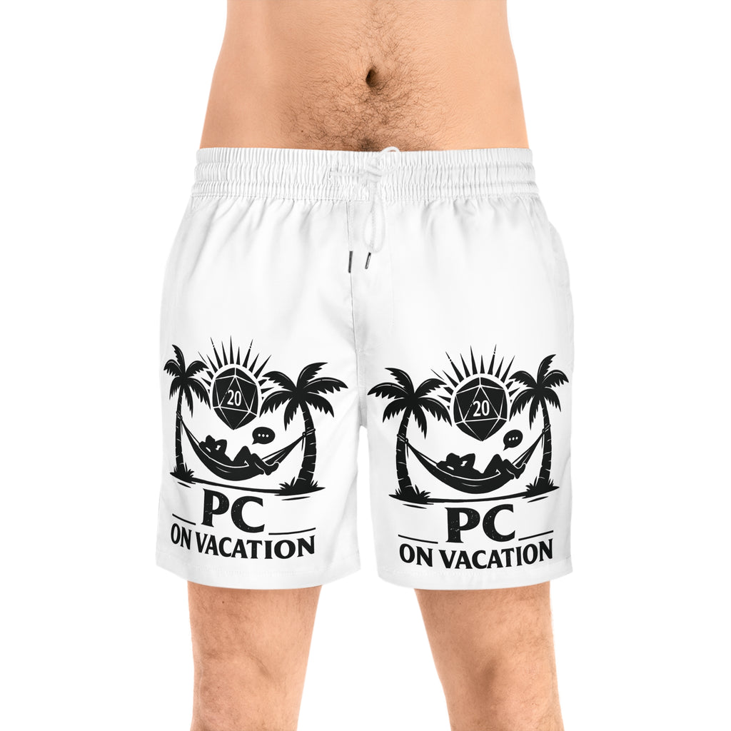 PC on Vacation Swim Shorts | Palm Trees Hammock D20 Dice Graphic