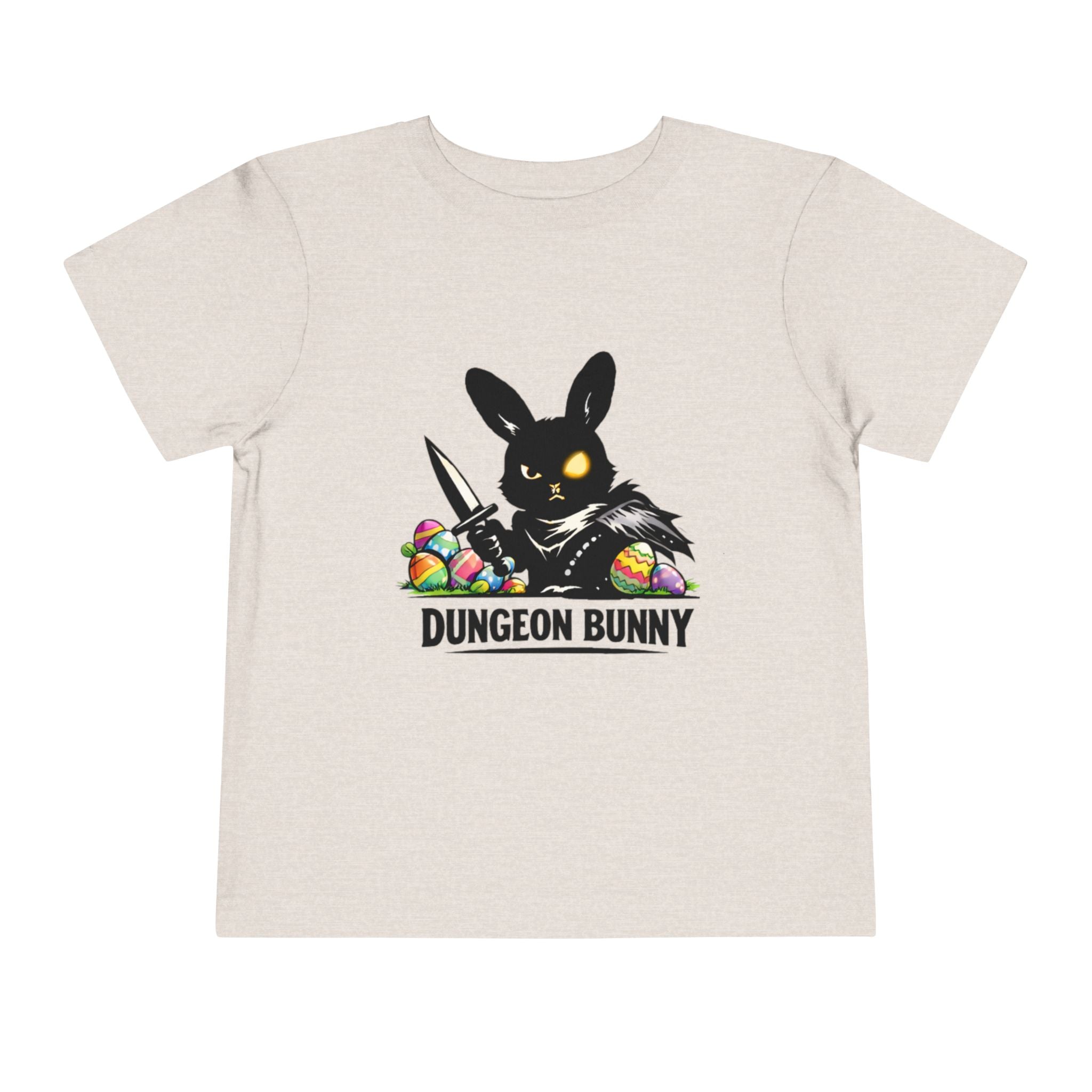 Dungeon Bunny Toddler Tee | Cute Black Bunny with Sword and Eggs