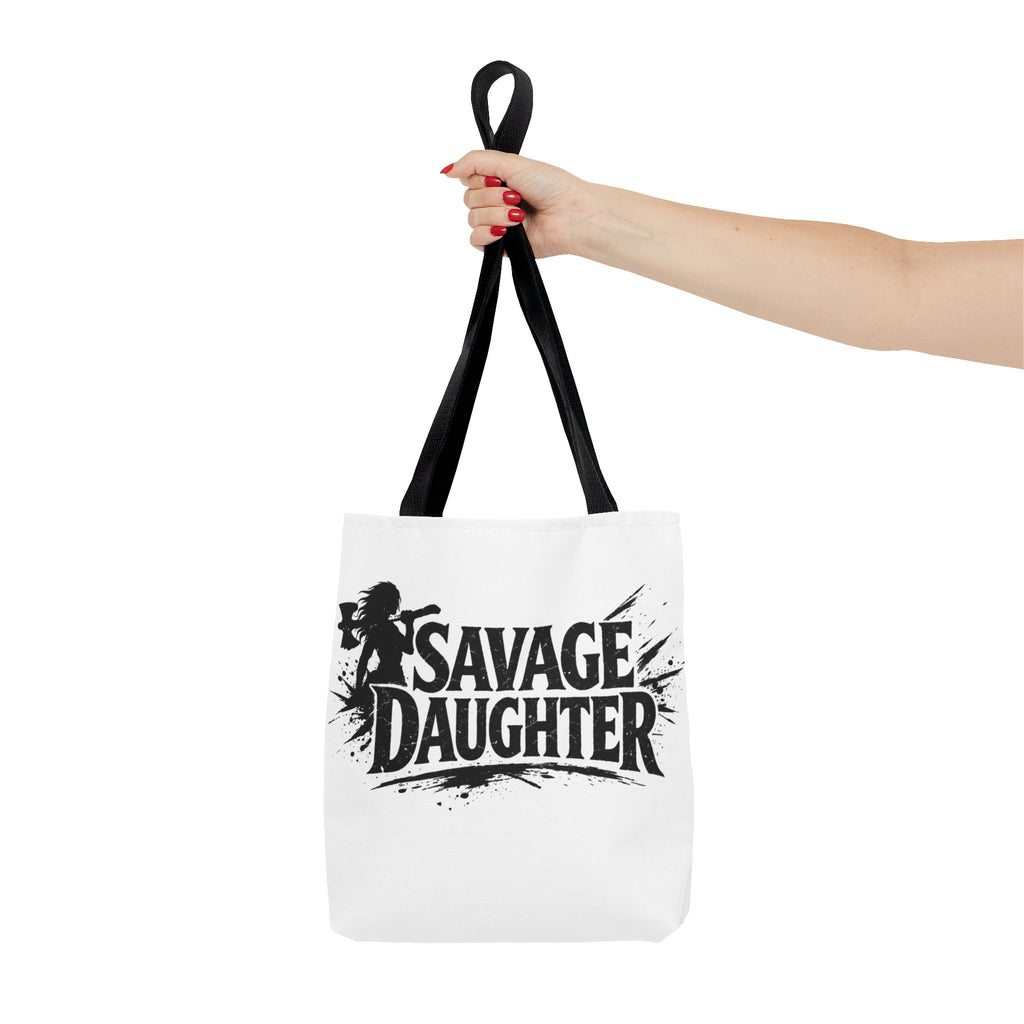 Savage Daughter Tote Bag | Black Typography, Silhouette Design