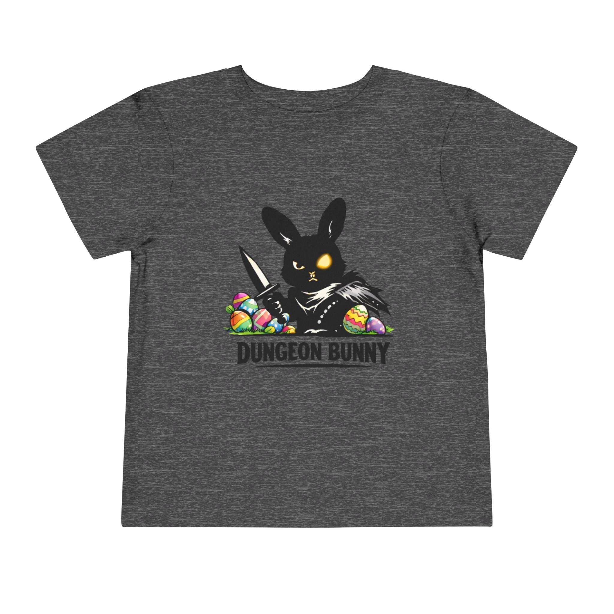 Dungeon Bunny Toddler Tee | Cute Black Bunny with Sword and Eggs