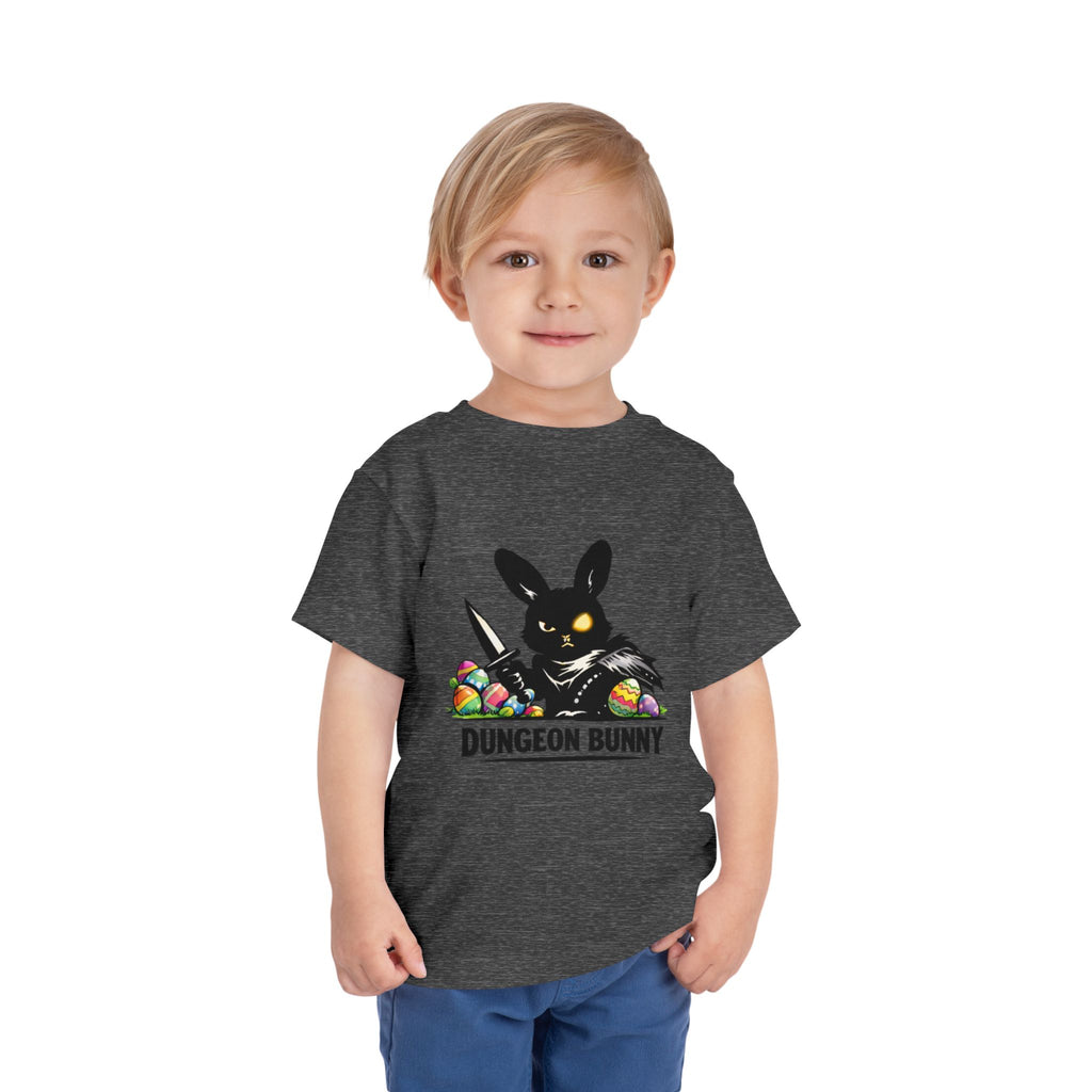 Dungeon Bunny Toddler Tee | Cute Black Bunny with Sword and Eggs