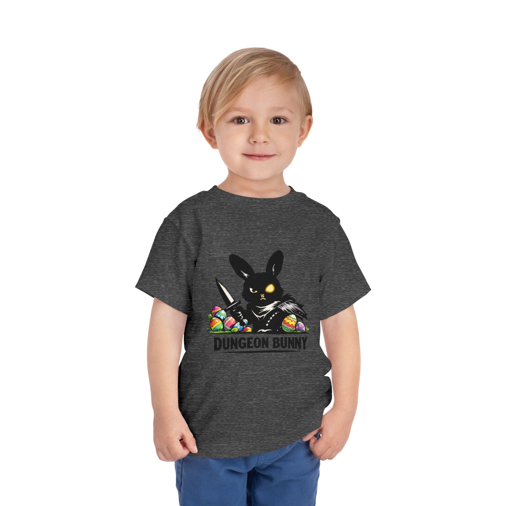 Dungeon Bunny Toddler Tee | Cute Black Bunny with Sword and Eggs