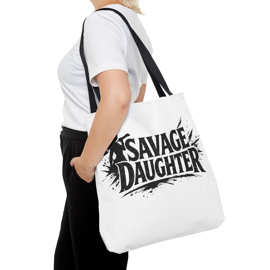 Savage Daughter Tote Bag | Black Typography, Silhouette Design