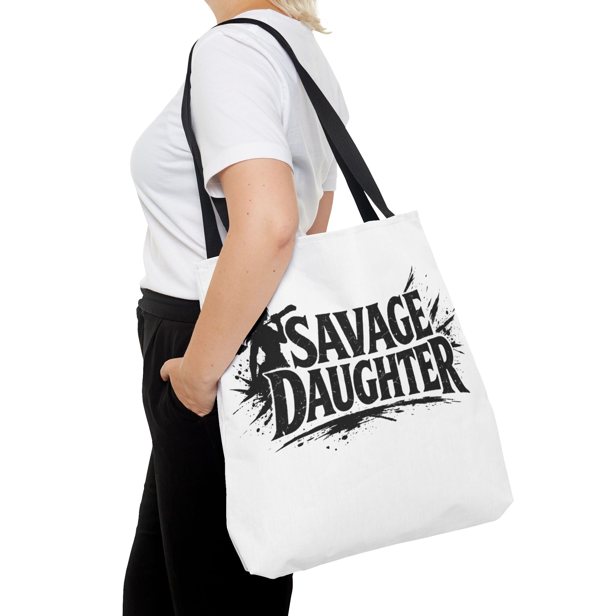 Savage Daughter Tote Bag | Black Typography, Silhouette Design