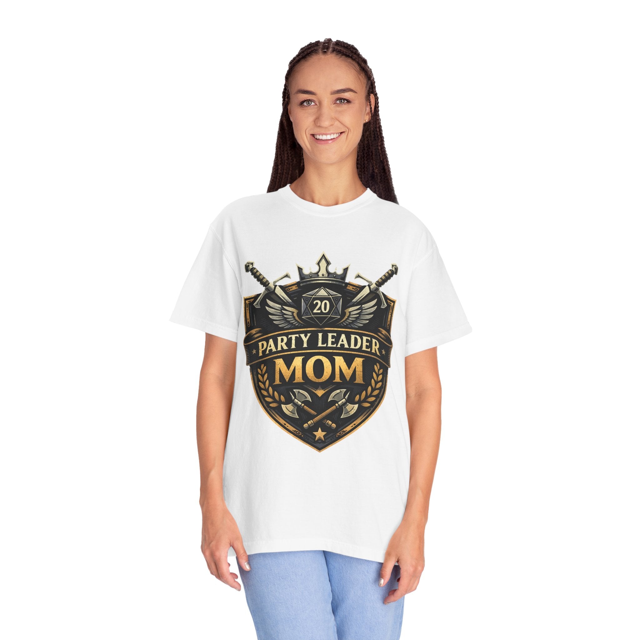 Party Leader Mom T-shirt | RPG Crest, D20 Gaming Mom Tee