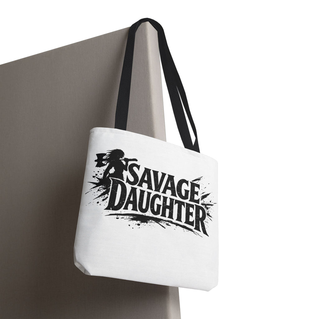 Savage Daughter Tote Bag | Black Typography, Silhouette Design