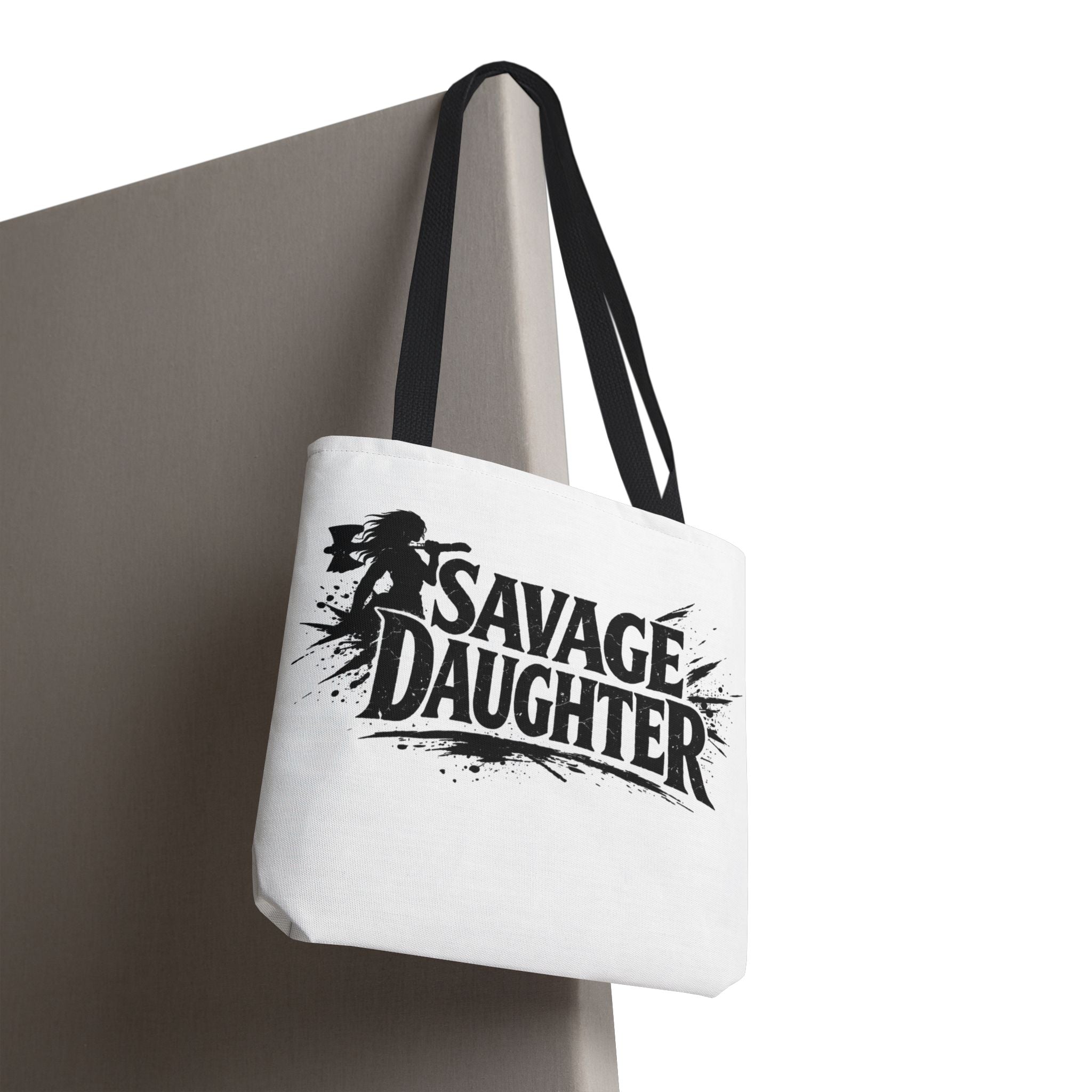 Savage Daughter Tote Bag | Black Typography, Silhouette Design