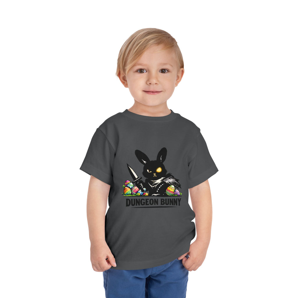 Dungeon Bunny Toddler Tee | Cute Black Bunny with Sword and Eggs