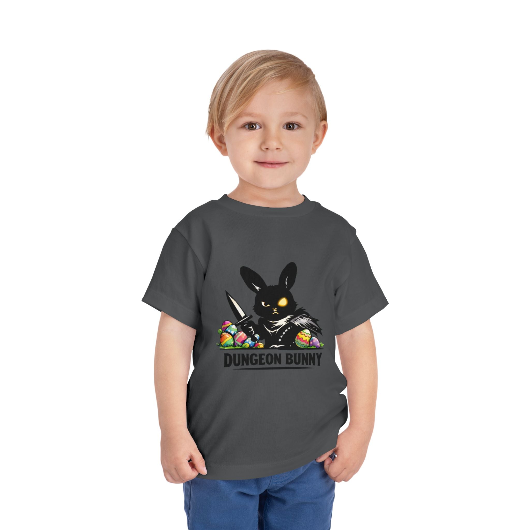 Dungeon Bunny Toddler Tee | Cute Black Bunny with Sword and Eggs