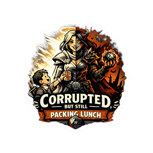 Corrupted But Still Packing Lunch Sticker | RPG Paladin vs Demon Illustration