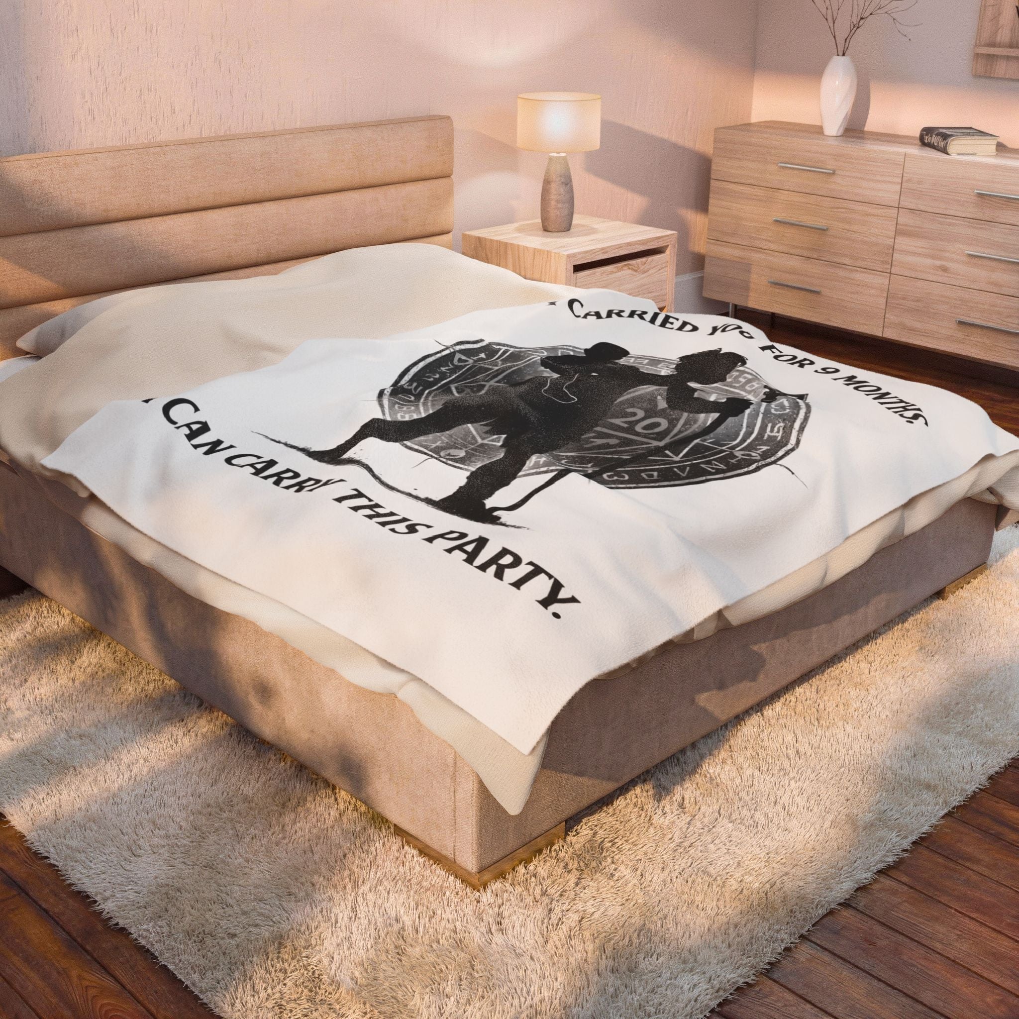 I Carried You for 9 Months I Can Carry This Party Velveteen Plush Blanket | DnD Mom Silhouette
