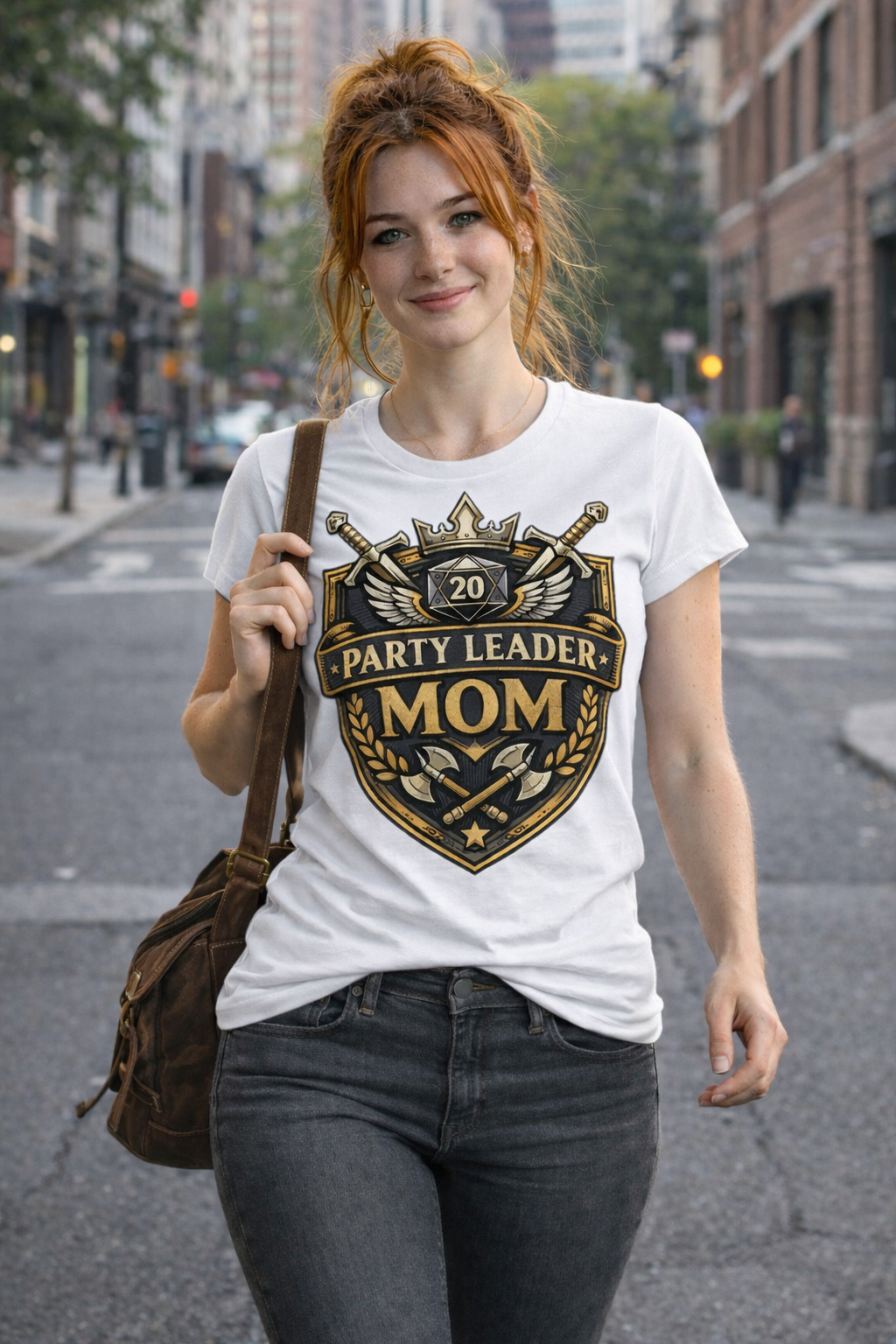 Party Leader Mom T-shirt | RPG Crest, D20 Gaming Mom Tee