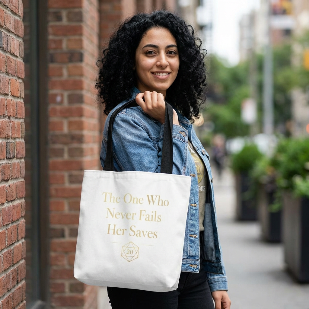 The One Who Never Fails Her Saves tote bag | RPG D20 tabletop gamer design