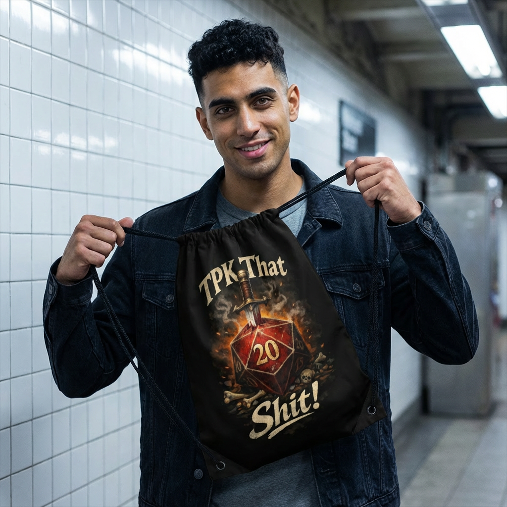 D20 Critical Hit Drawstring Bag — "TPK That Shit!" RPG Gaming Gear