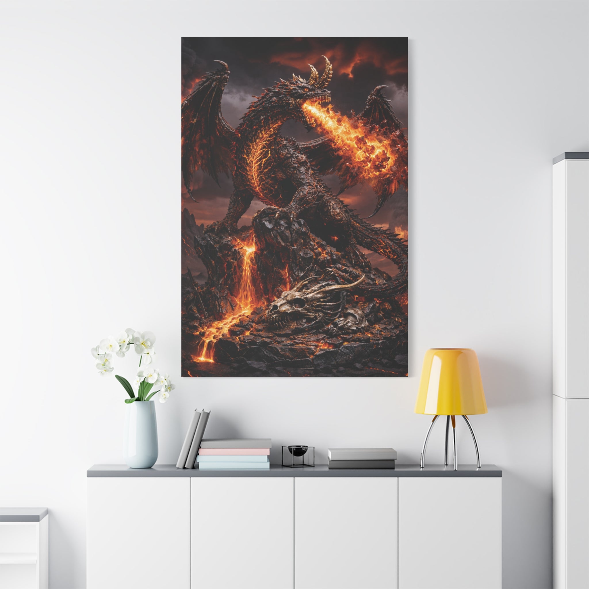 Fire Dragon Matte Canvas Print — Stretched 1.25" Fantasy Wall Art