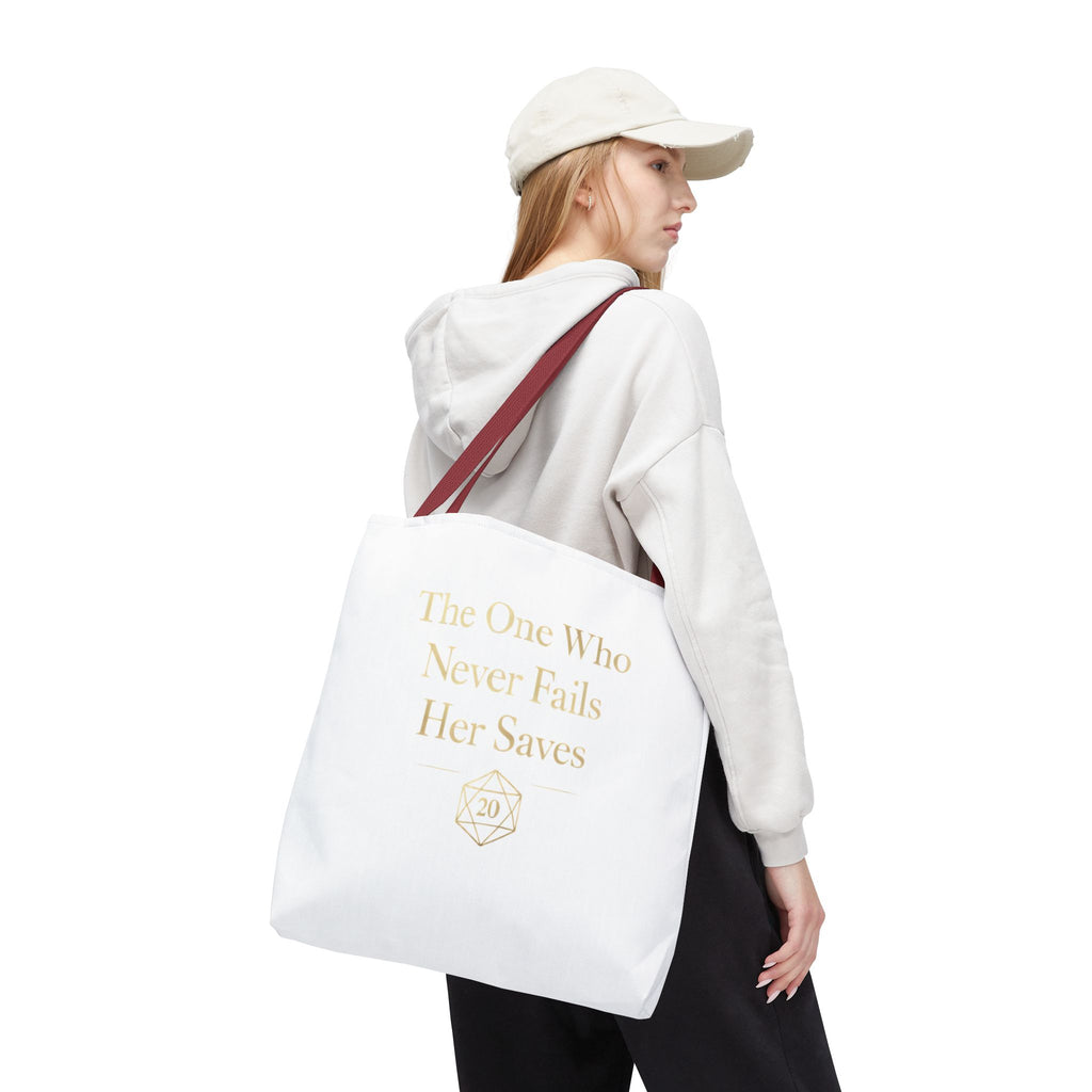 The One Who Never Fails Her Saves tote bag | RPG D20 tabletop gamer design