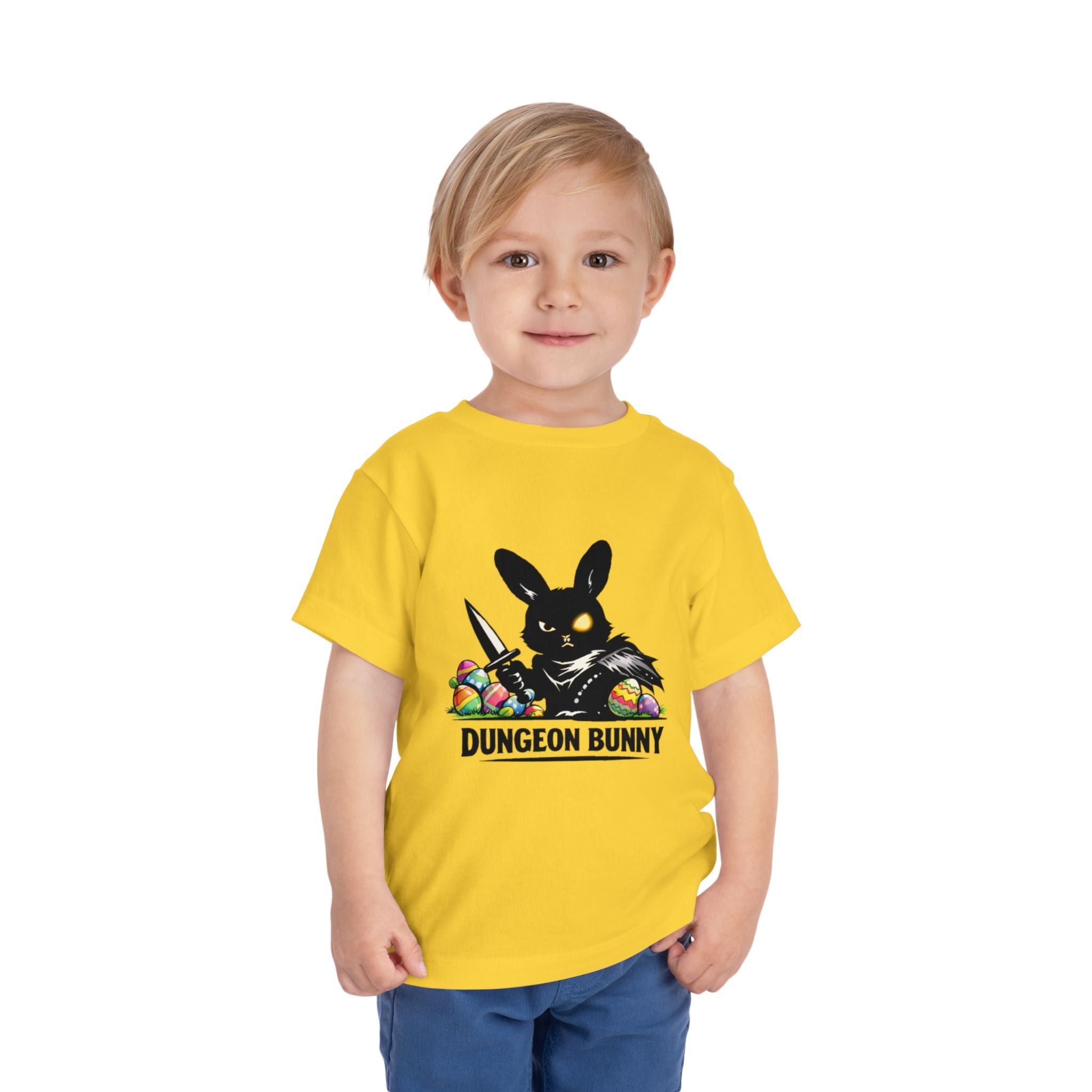 Dungeon Bunny Toddler Tee | Cute Black Bunny with Sword and Eggs