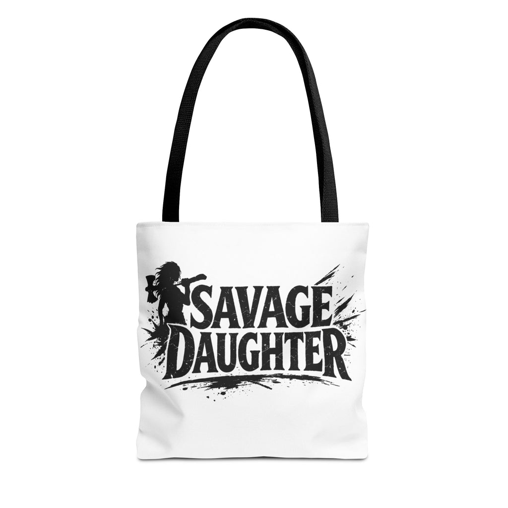 Savage Daughter Tote Bag | Black Typography, Silhouette Design