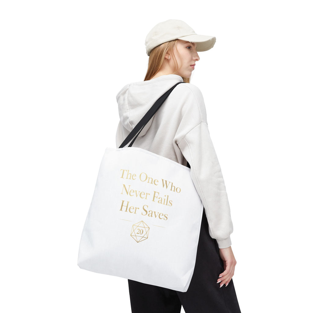 The One Who Never Fails Her Saves tote bag | RPG D20 tabletop gamer design