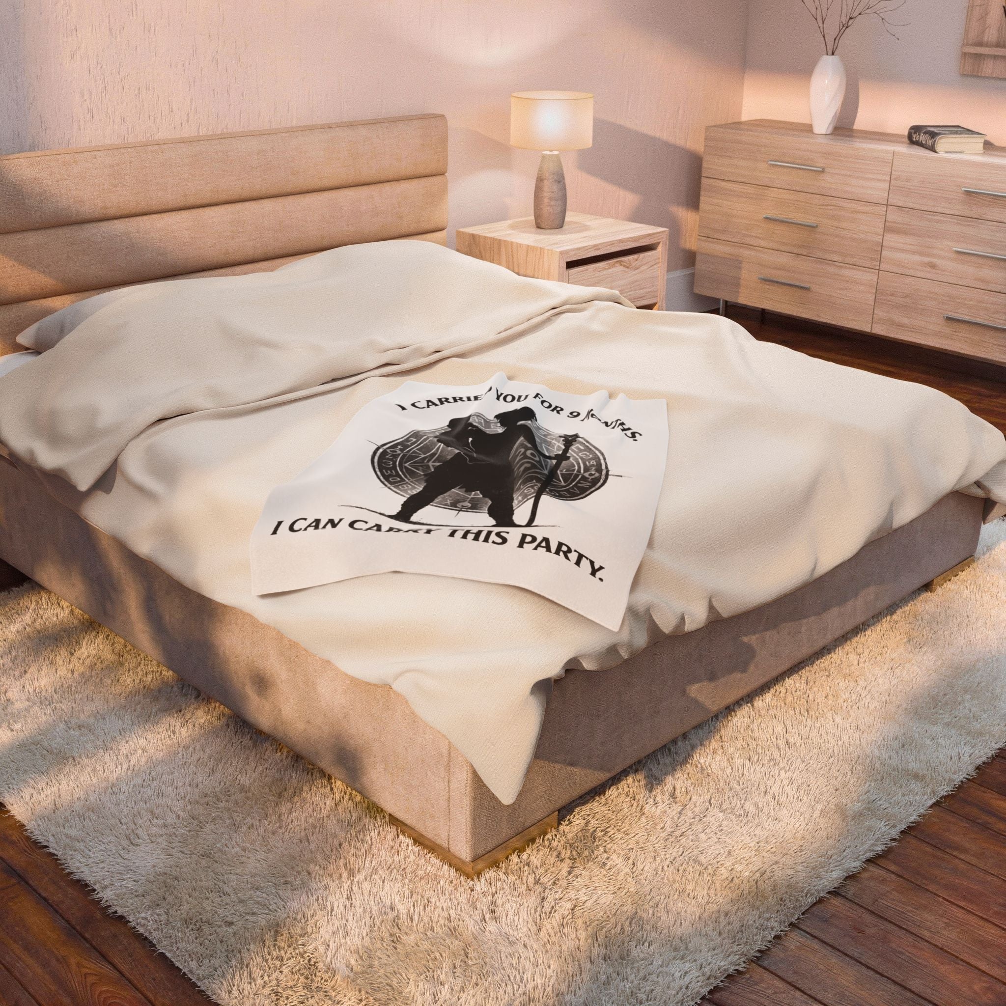 I Carried You for 9 Months I Can Carry This Party Velveteen Plush Blanket | DnD Mom Silhouette