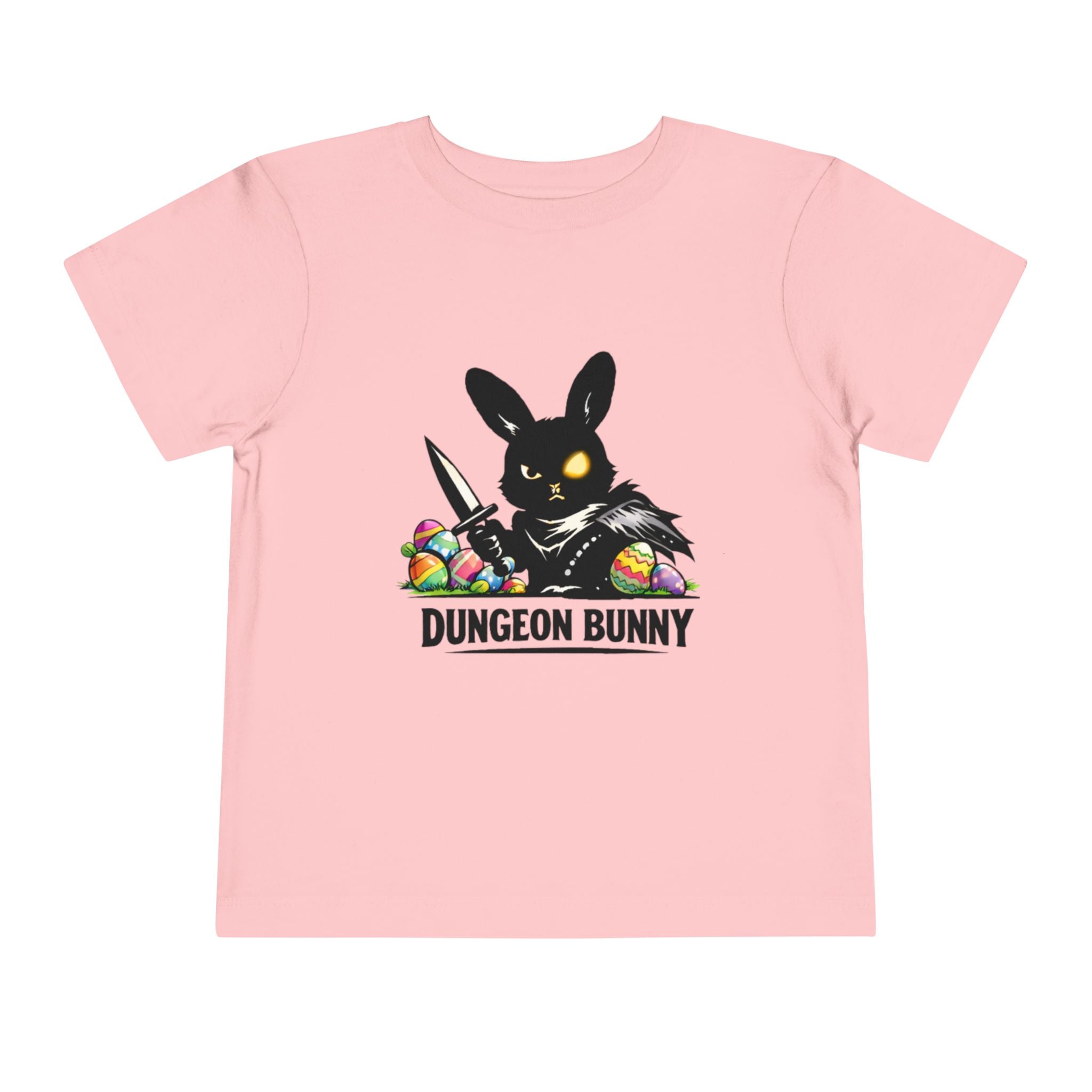 Dungeon Bunny Toddler Tee | Cute Black Bunny with Sword and Eggs