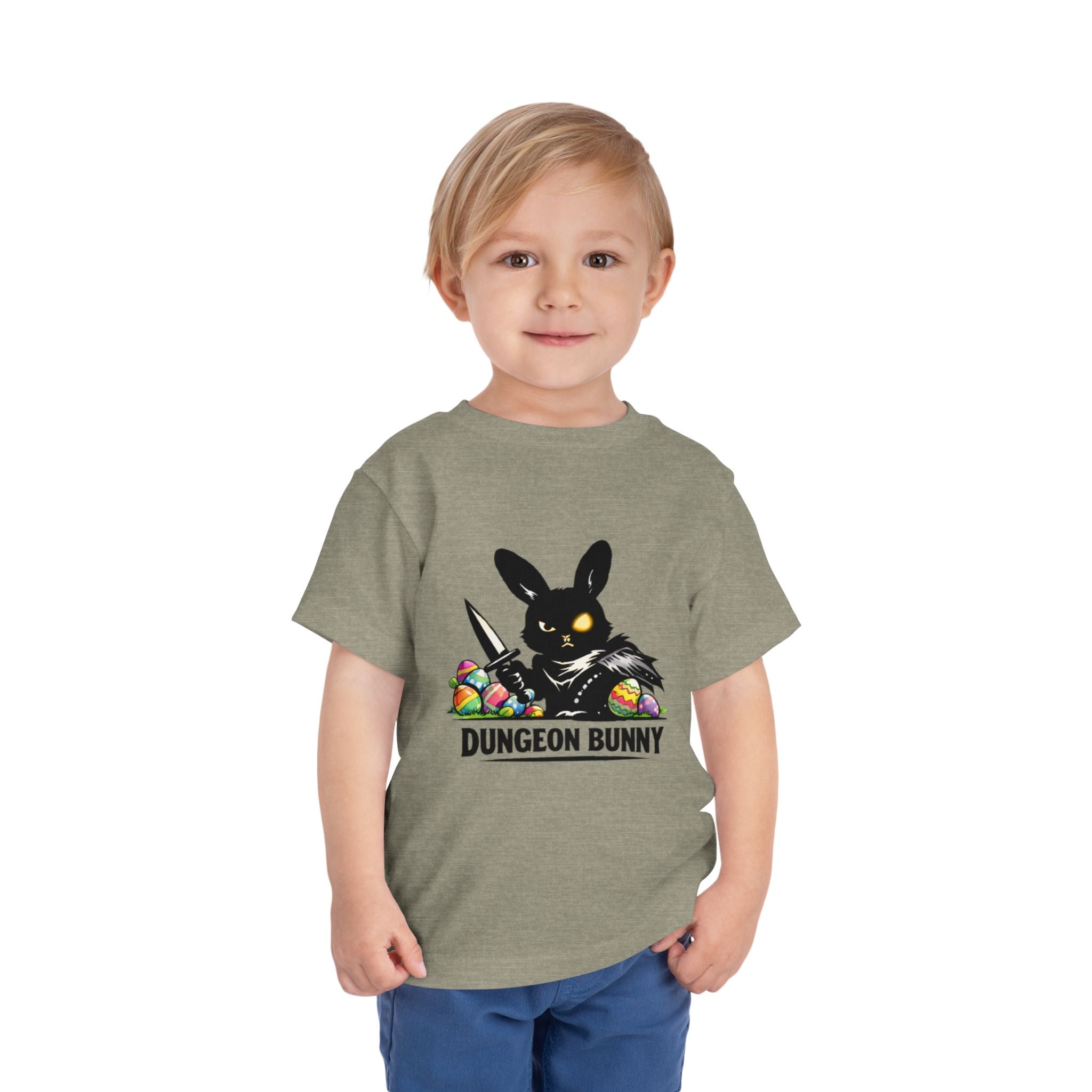 Dungeon Bunny Toddler Tee | Cute Black Bunny with Sword and Eggs